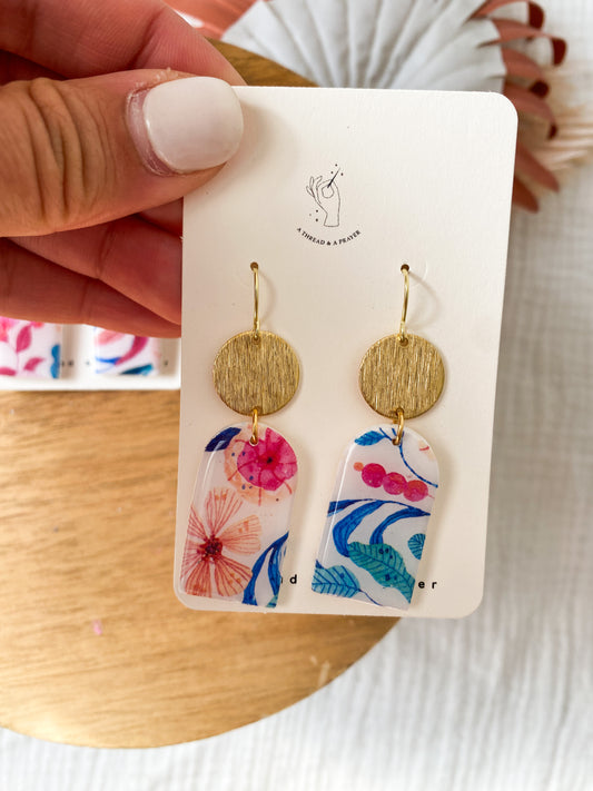 Abstract Florals Clay Earrings | textile Inspired | Print Style Earrings