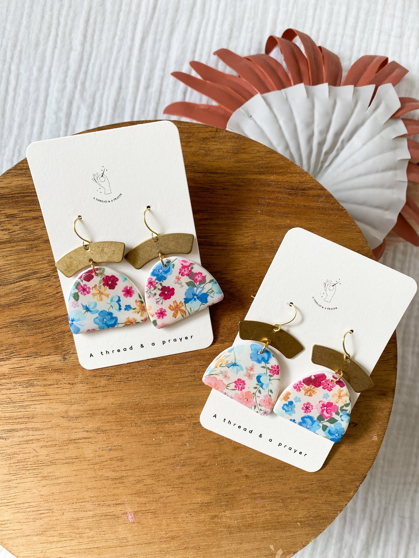 Vintage Style Florals Clay Earrings | Cloth Inspired | Print Style Earrings