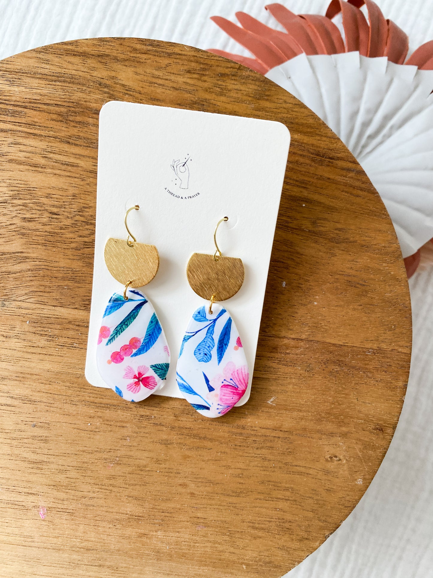 Long Style Florals Clay Earrings | textile Inspired | Print Style Earrings