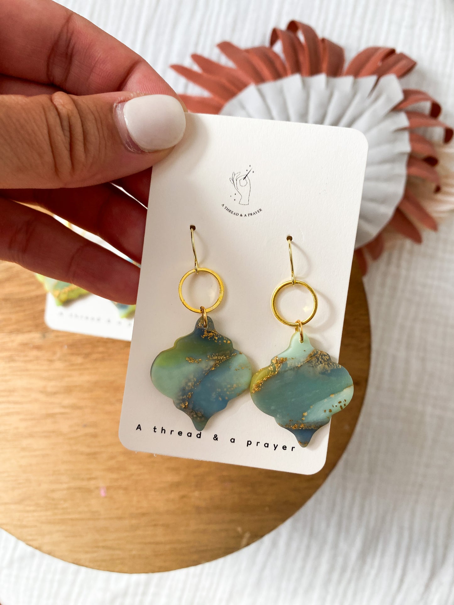 Down by the Shore Green Marble Clay Earrings | Sea Inspired | Marbled Green and Blue Shells