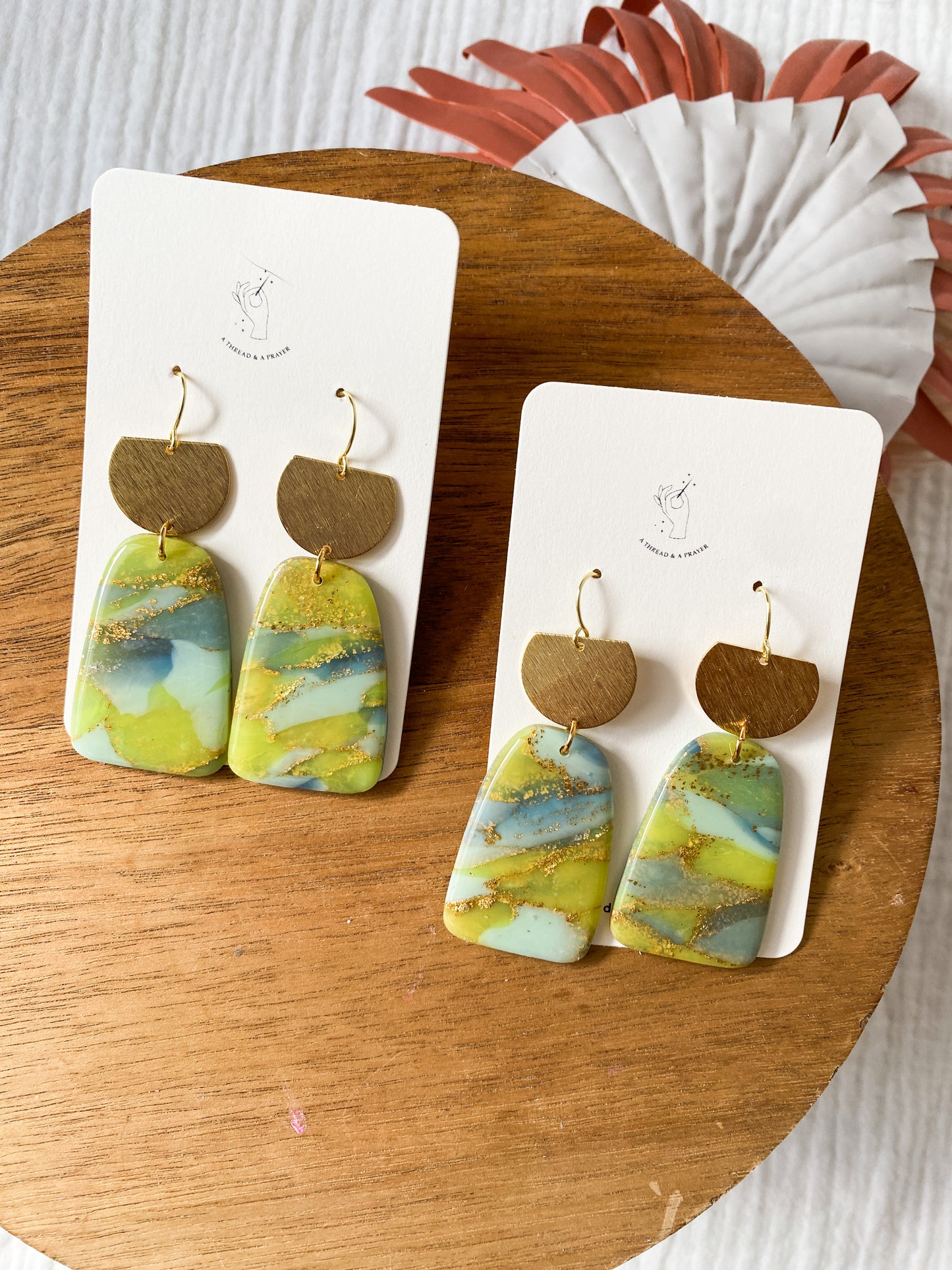 Don’t be Green Marble Clay Earrings | Sea Inspired | Marbled Green and Blue Shells