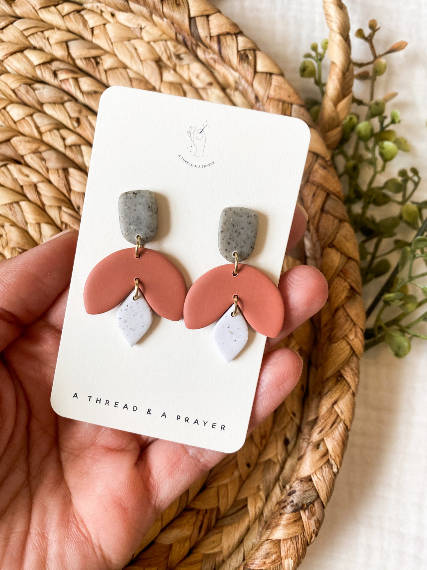 Dainty White & Pink Clay Dangles | Summer Earrings | Small Clay Earrings
