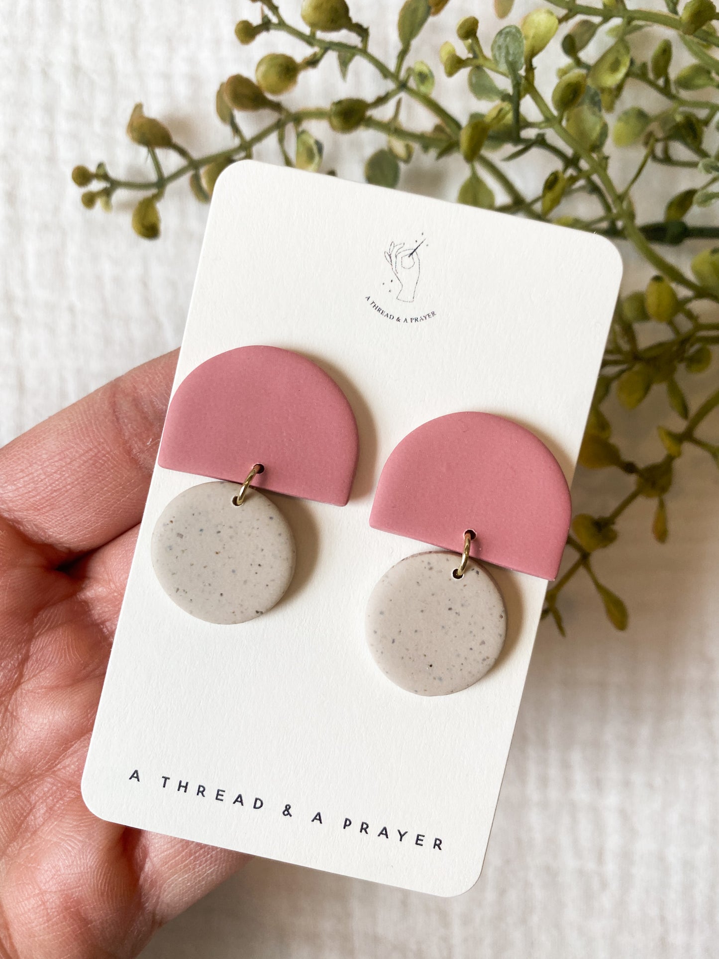 Dainty Pink and Speckled Cream Clay Earrings