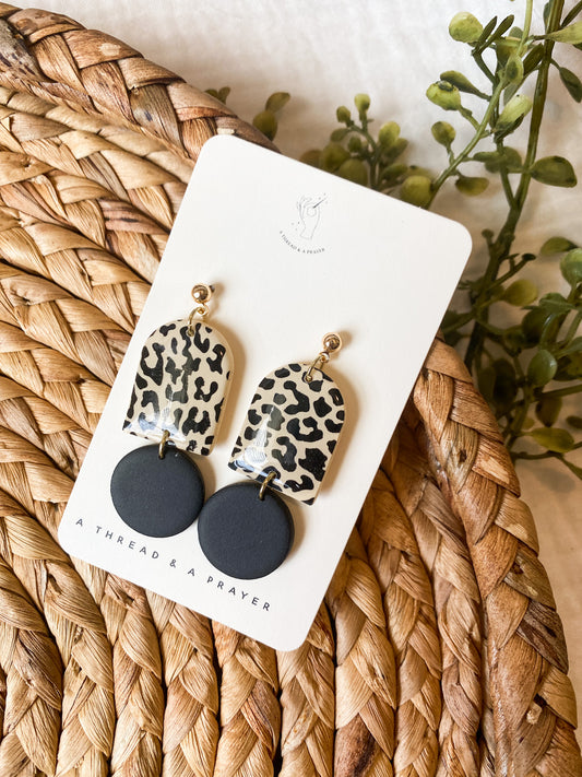 Cute Cheetah Print and Black Trendy Clay Earrings
