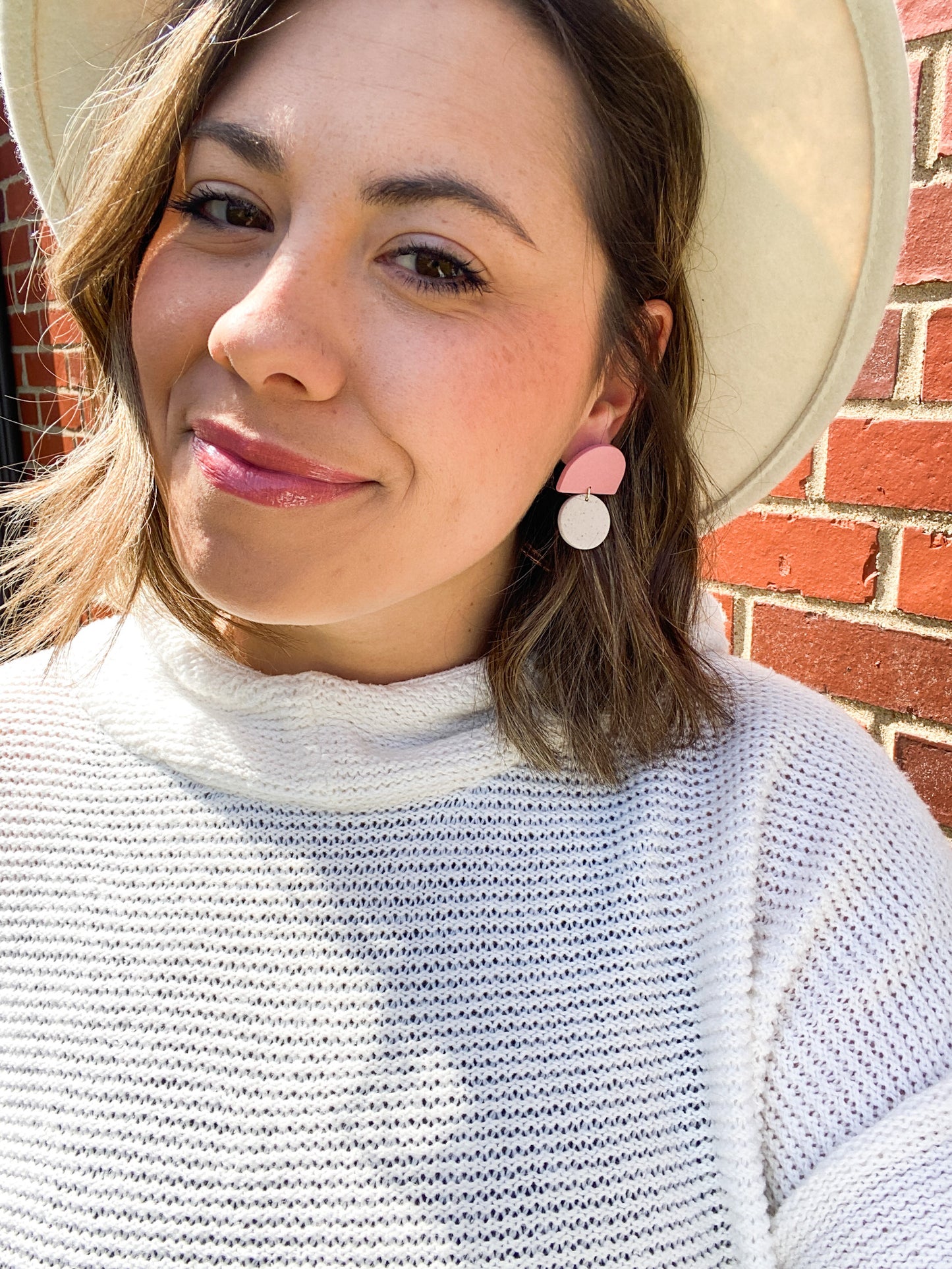 Dainty Pink and Speckled Cream Clay Earrings