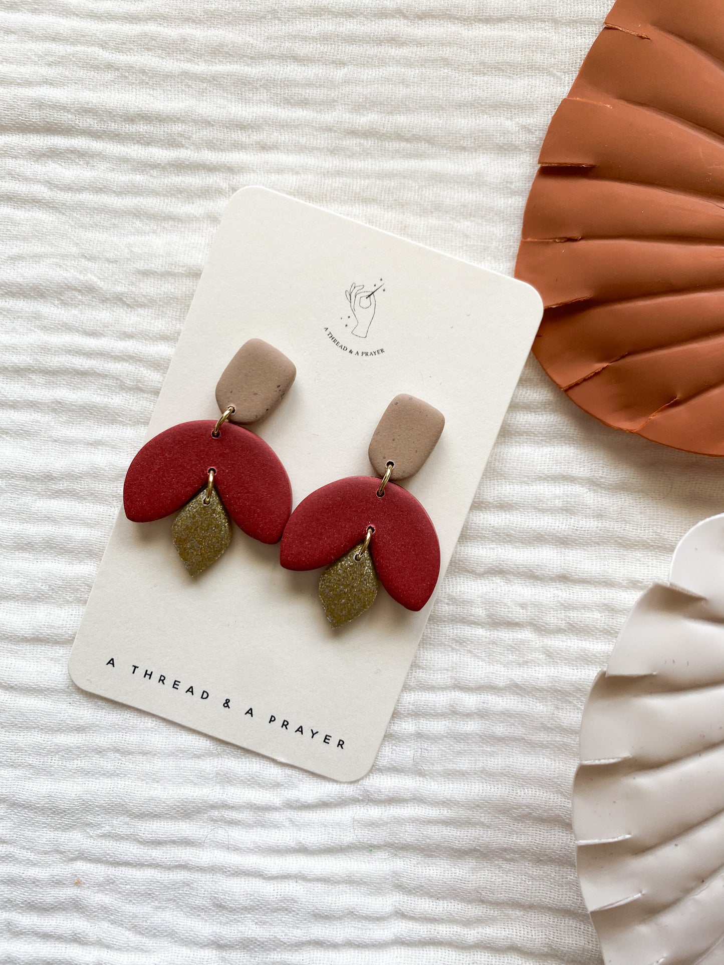 Adorable Red & Gold Glitter Clay Dangles | Dainty Earrings | Small Clay Earrings