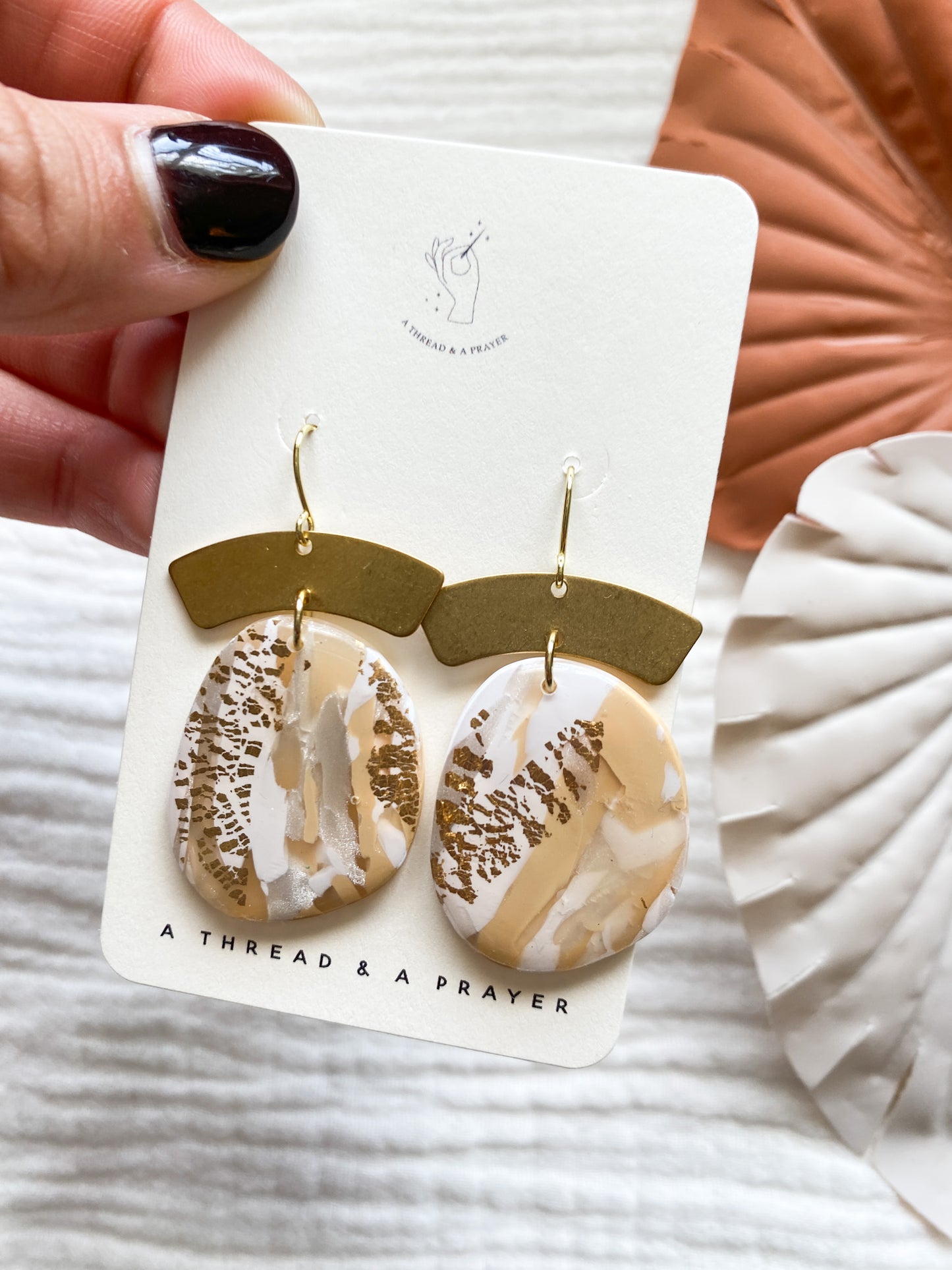 Marbled Neutral Style Clay Earrings | Brass Accents  | Lightweight