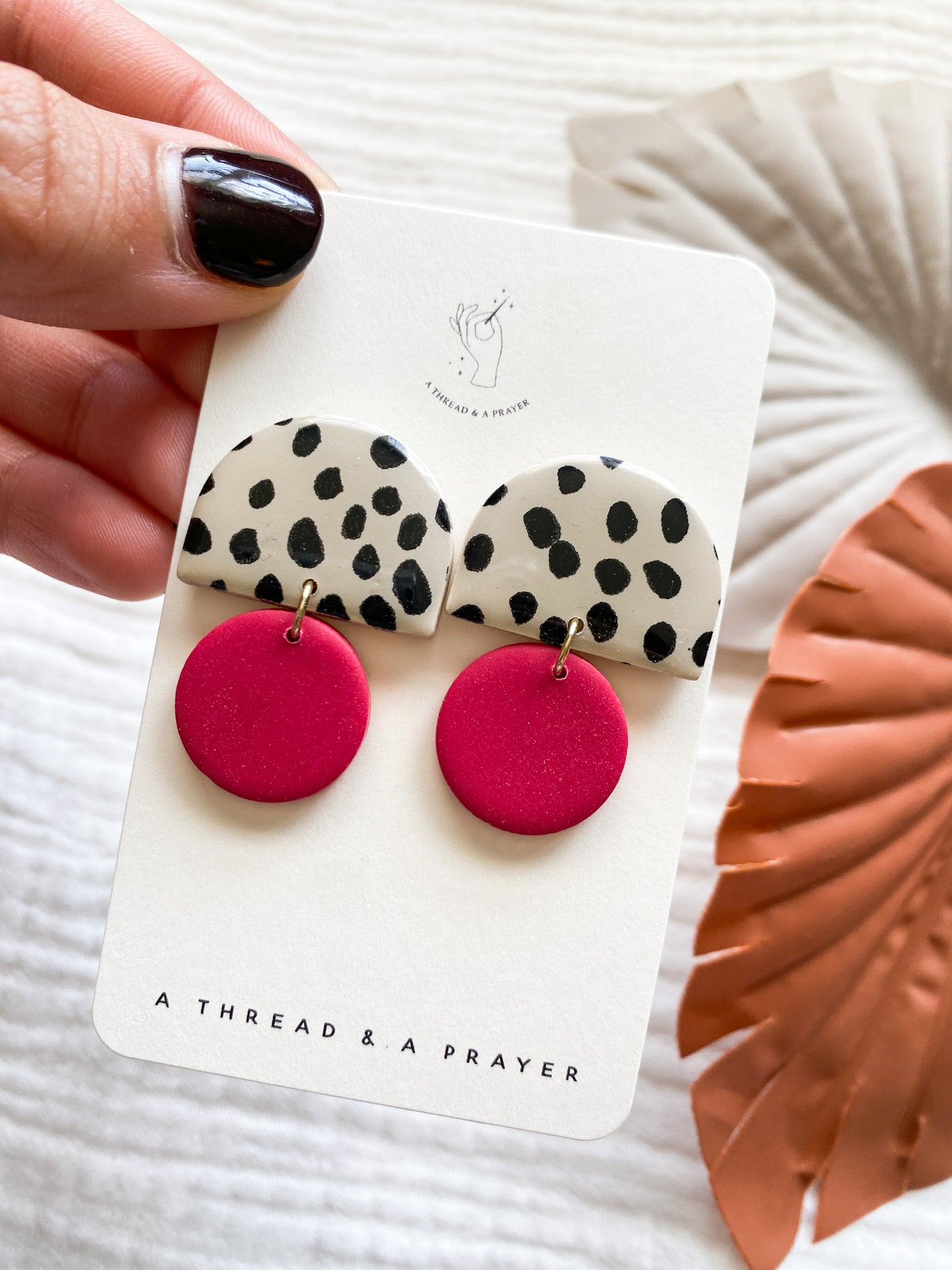 Cute Polka Dot Magenta Clay Earrings