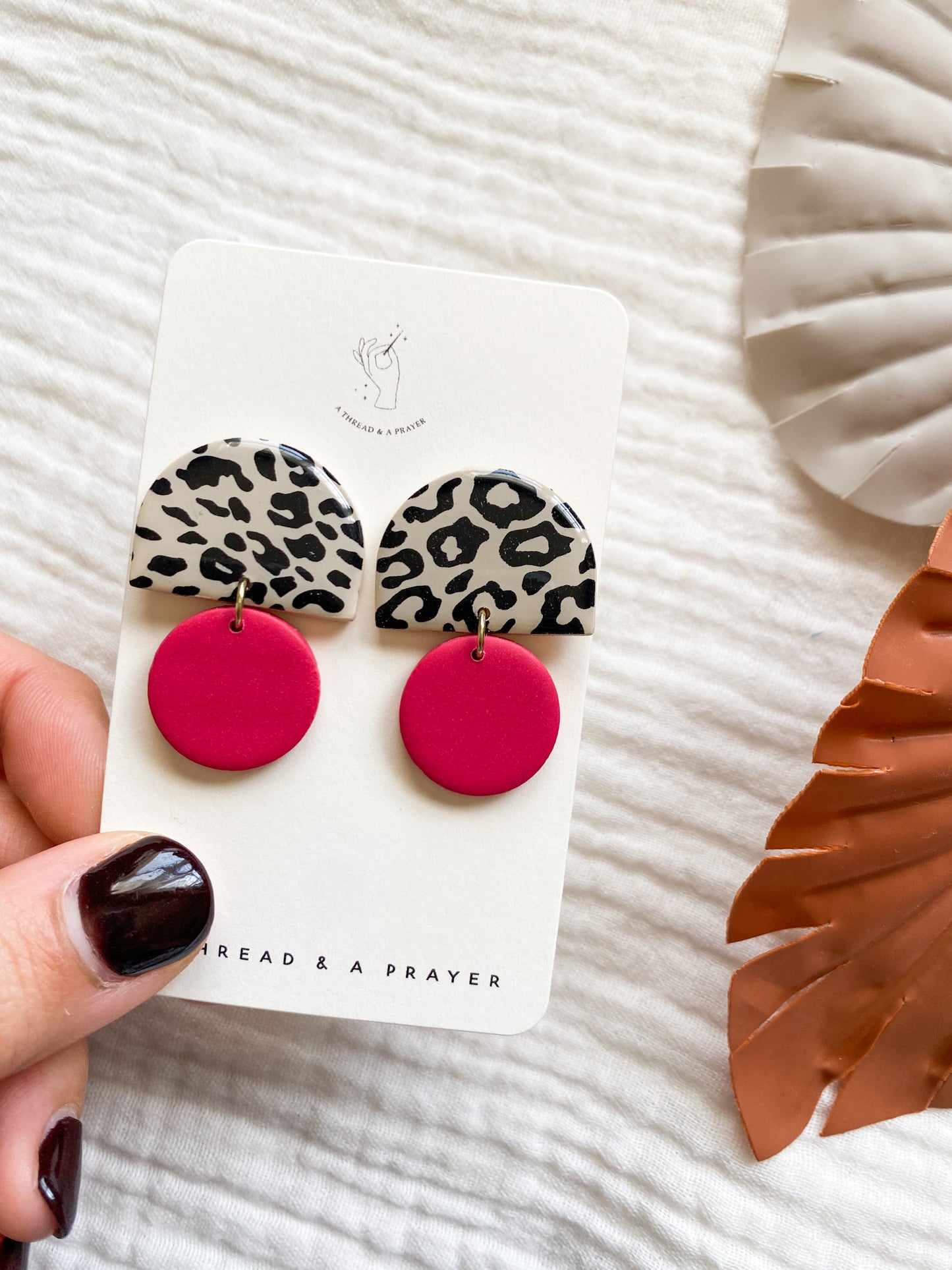 Cute Cheetah Print and Pink Clay Stud Earrings