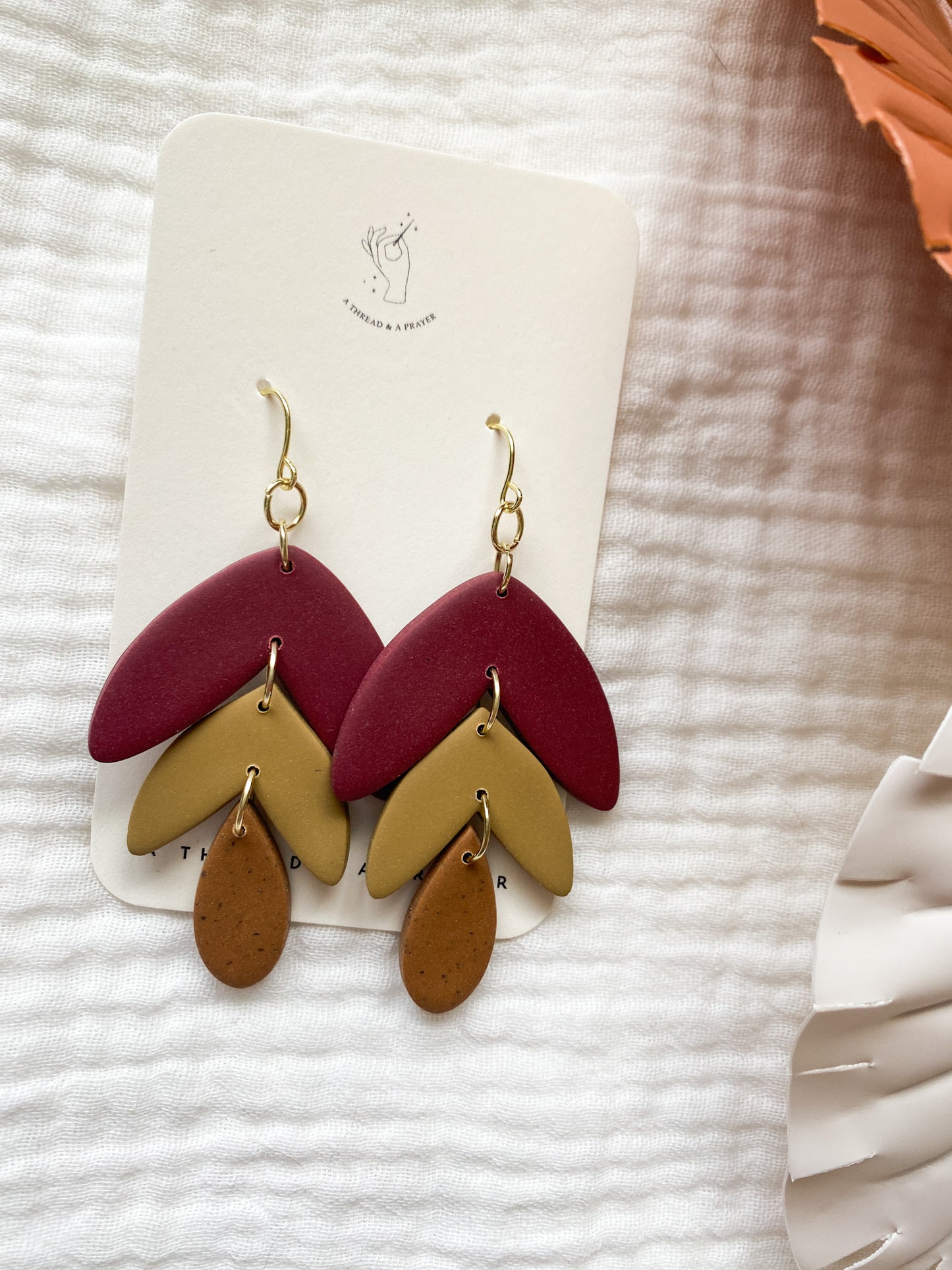 Boho Style Burgundy and Mustard Trendy Earrings | Polymer Clay | Lightweight