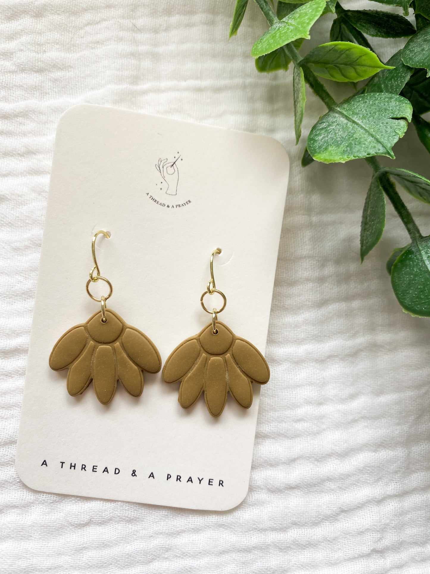 Cute Stamped Flower Earrings | Dainty Mustard Colored Earrings | Lightweight