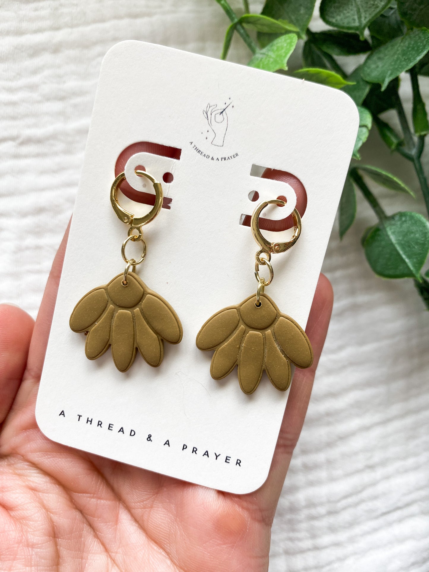 Cute Stamped Flower Earrings | Dainty Mustard Colored Earrings | Lightweight