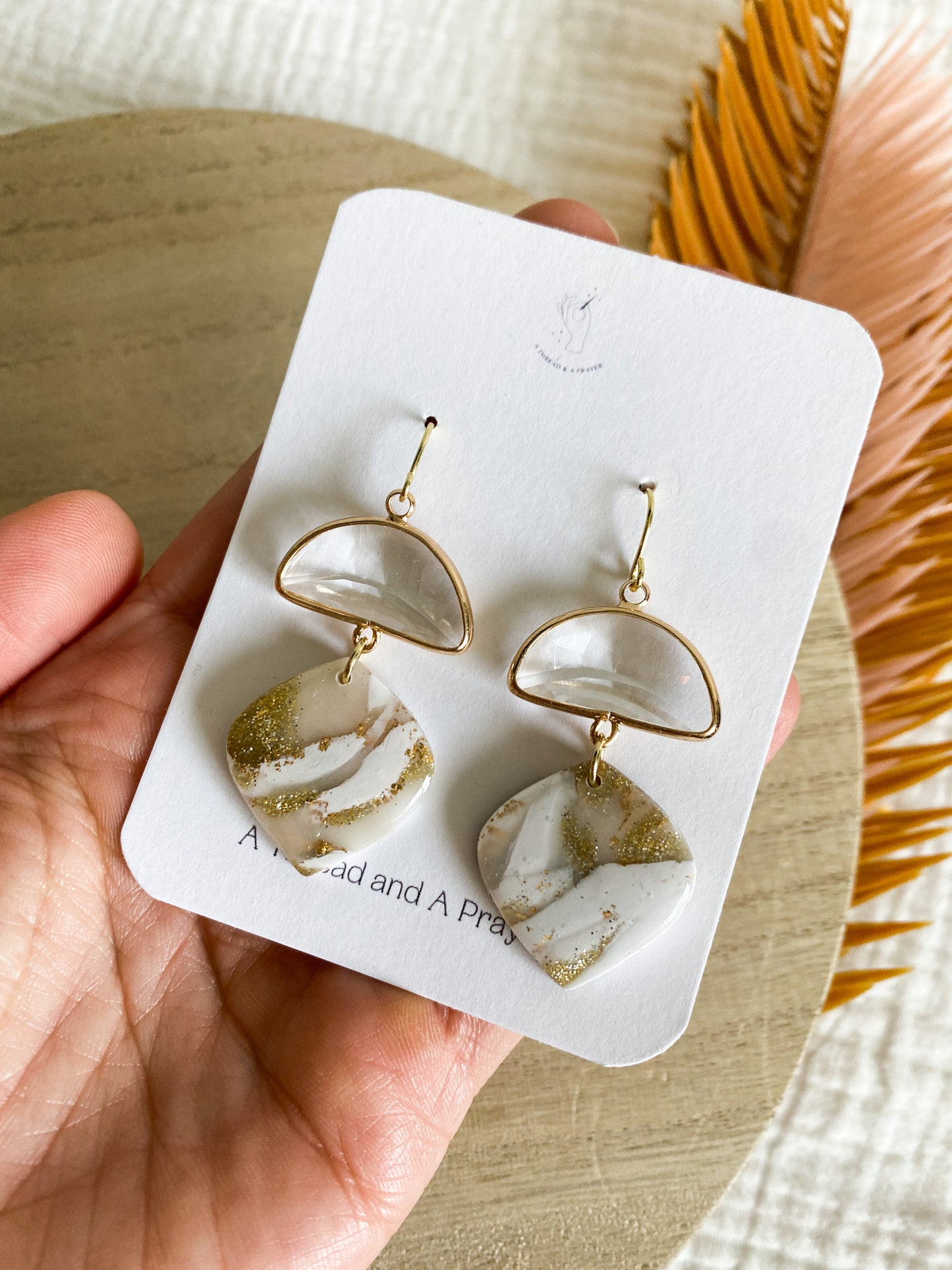 Shiny Marble Earrings | Romantic Style | Gold Accents | Bride to Be | Lightweight