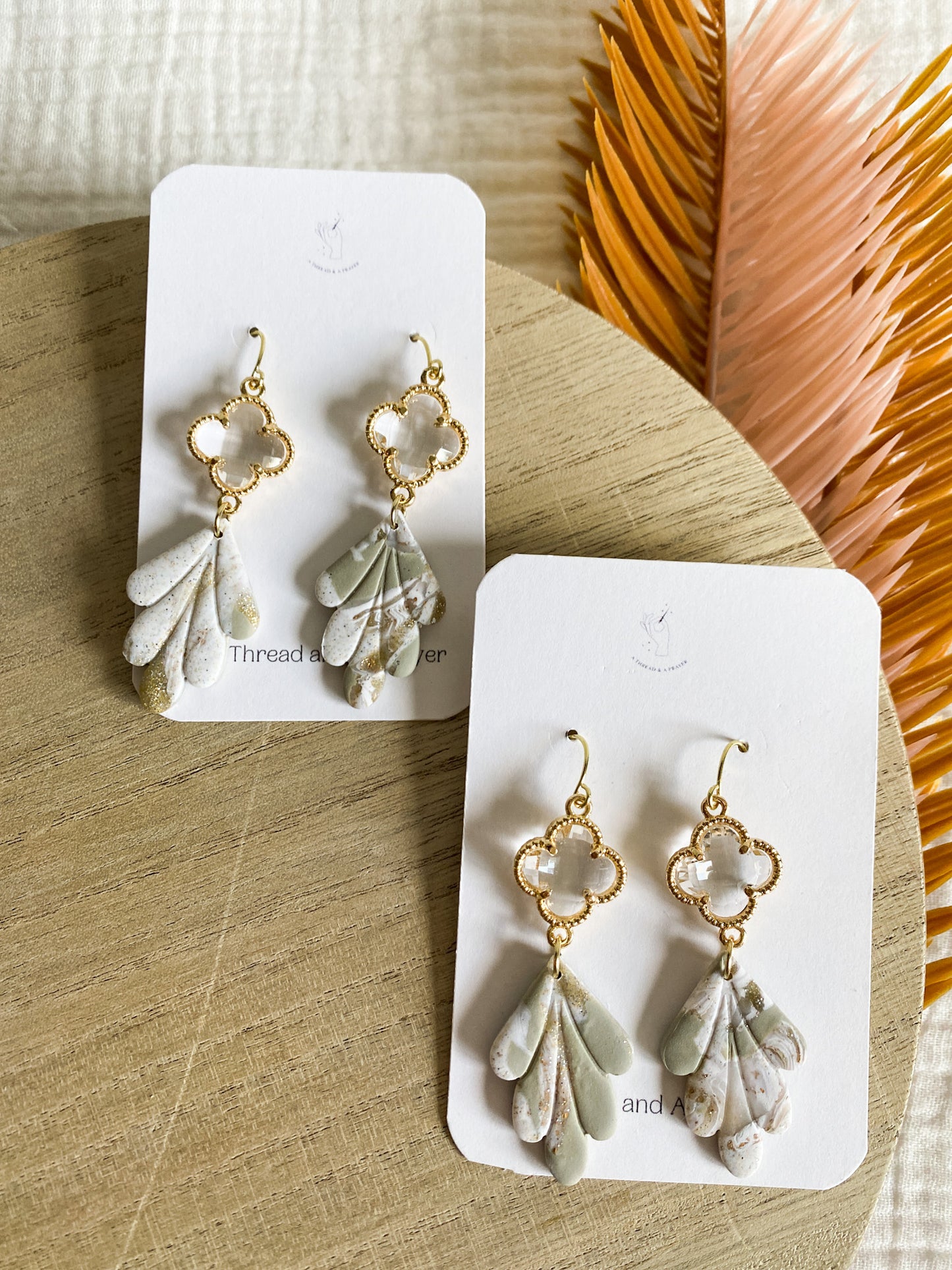 Romantic Style Marble Earrings | Sage Green | Gold Accents | Bride to Be | Lightweight