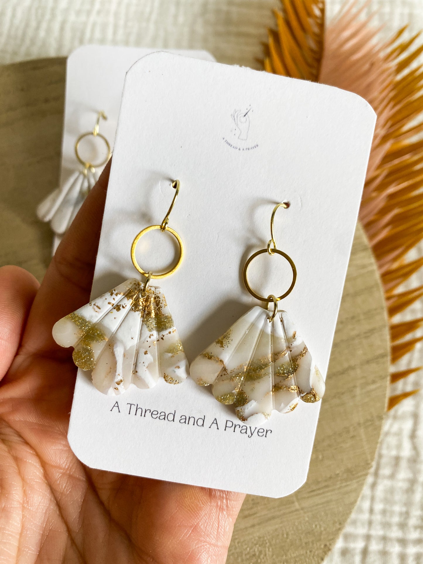 Neutral Gold and White Marble Earrings | Vintage Style | Gold Accents | Bride to Be | Lightweight