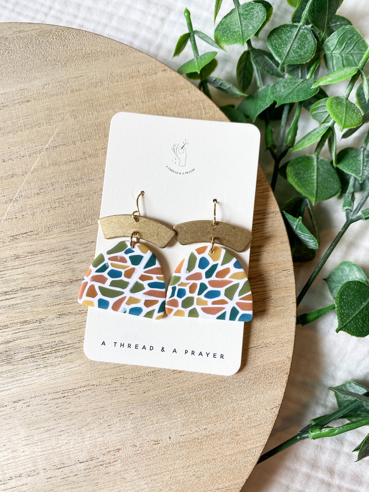 Cute Stained Glass Clay Dangle Earrings | Polymer Clay and Metal Accent | Lightweight Earrings