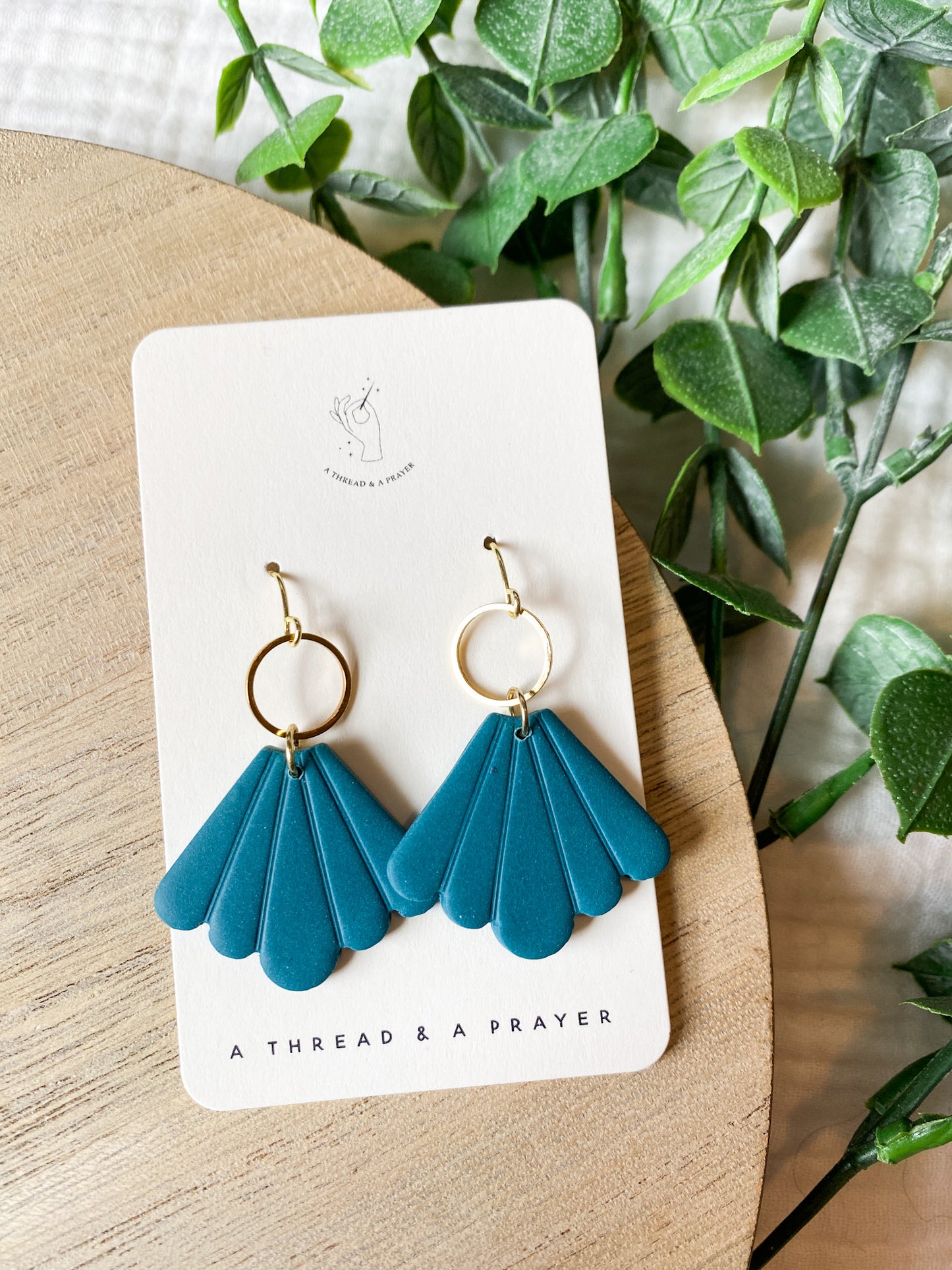 Teal Blue Clay Earrings | Vintage Style | Gold Accents | Everyday Wear | Lightweight