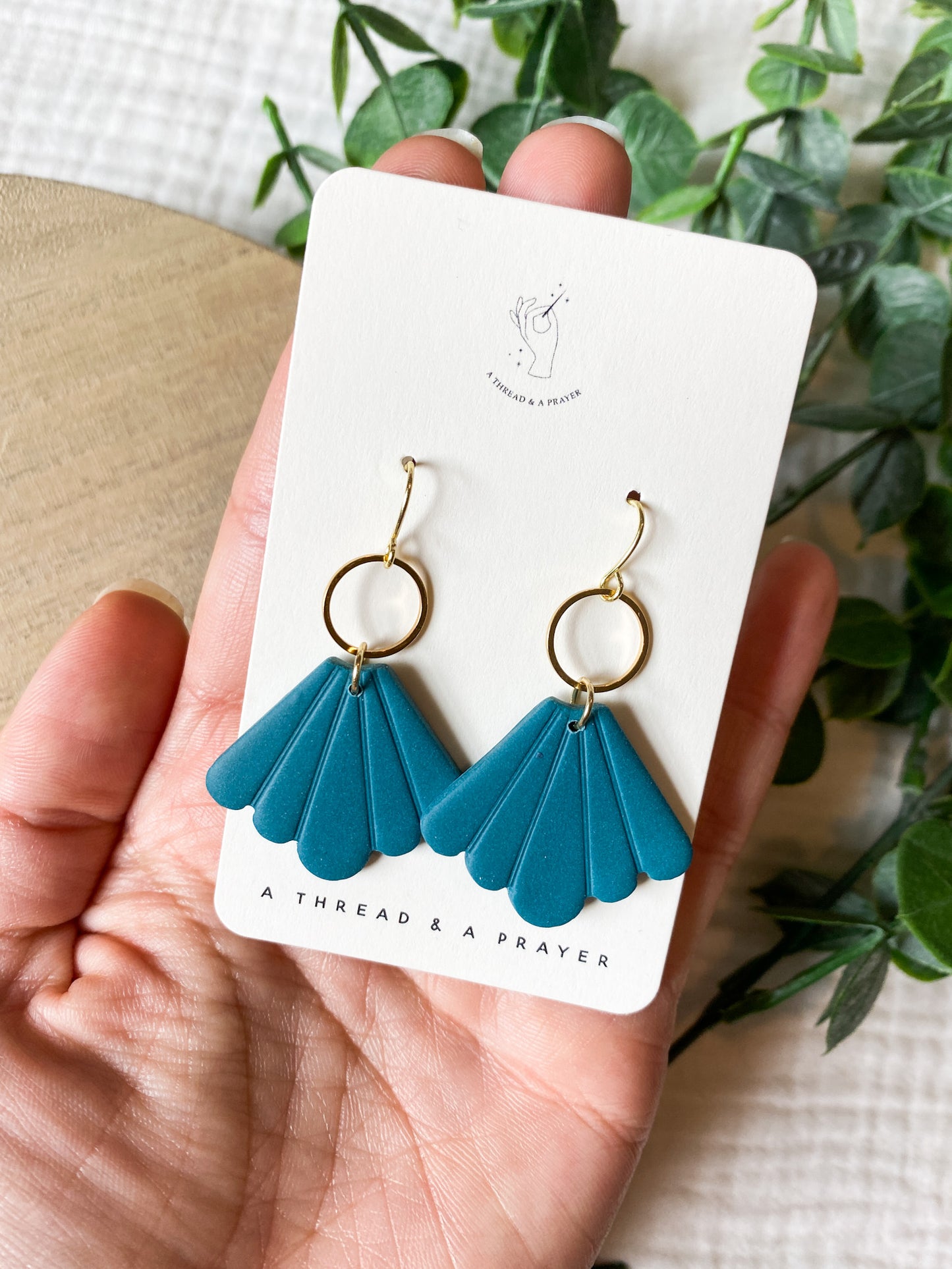 Teal Blue Clay Earrings | Vintage Style | Gold Accents | Everyday Wear | Lightweight