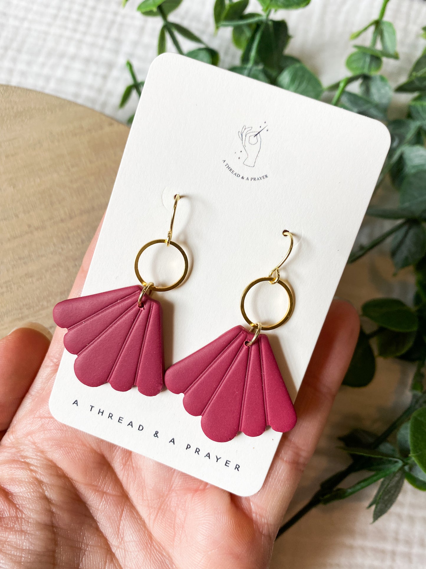 Maroon Clay Earrings | Vintage Style | Gold Accents | Everyday Wear | Lightweight