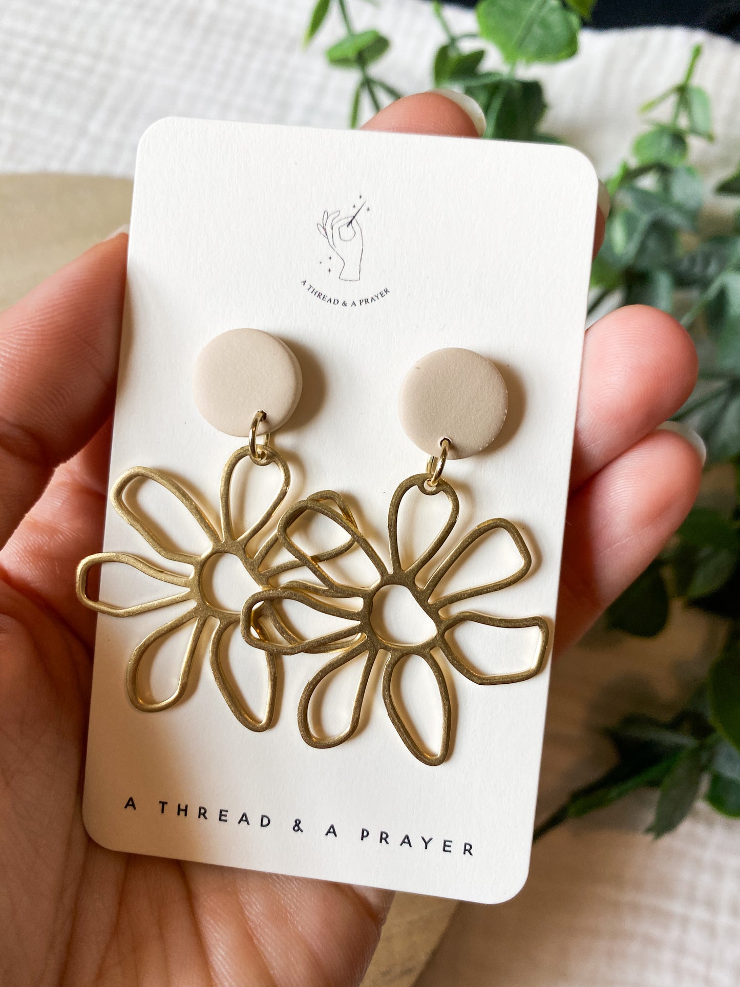Adorable Brass Summer Florals Dangle Clay Earrings