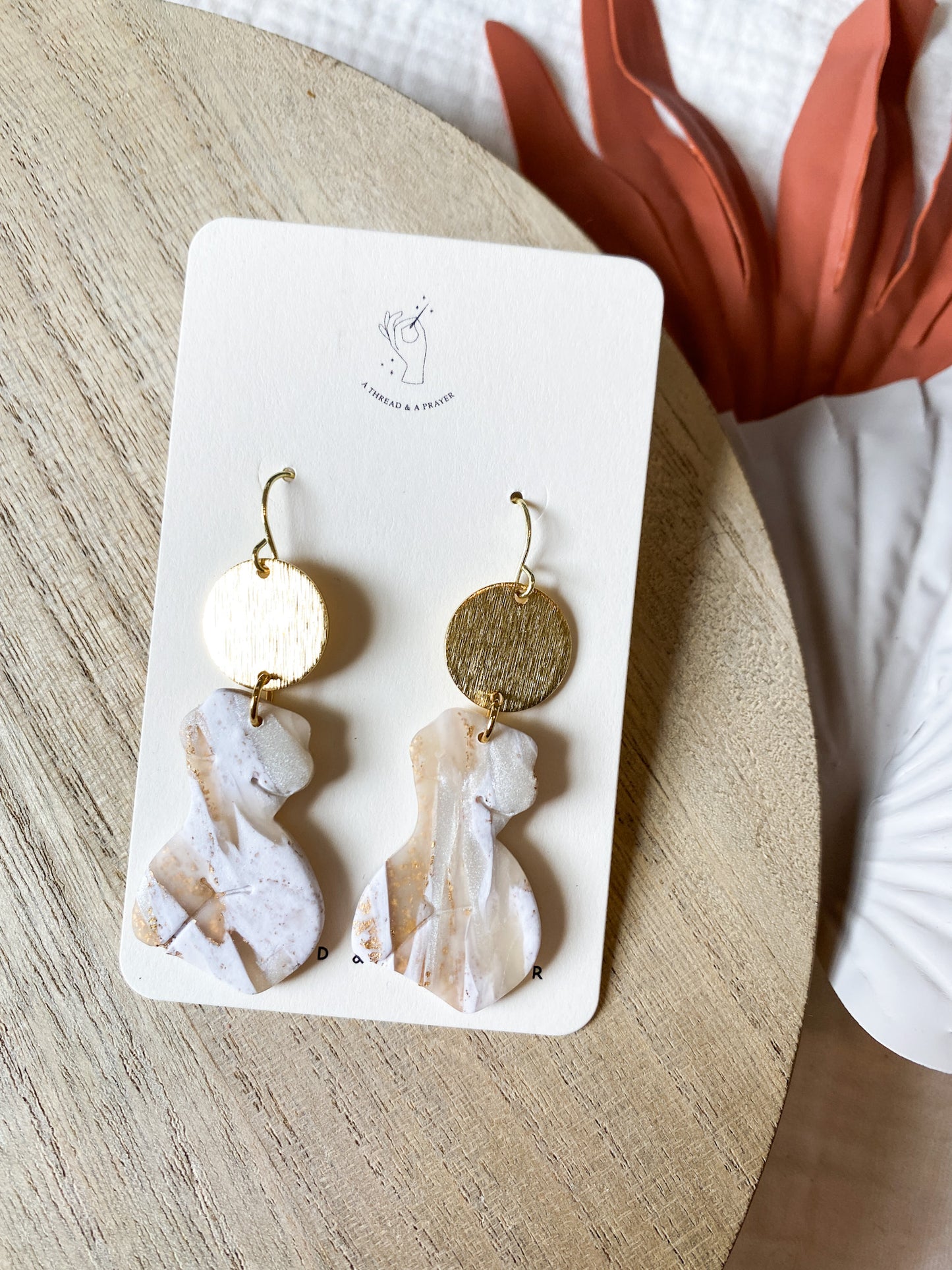 Marbled Goddess and Gold Flake Earrings | Everyday Wear  | Lightweight