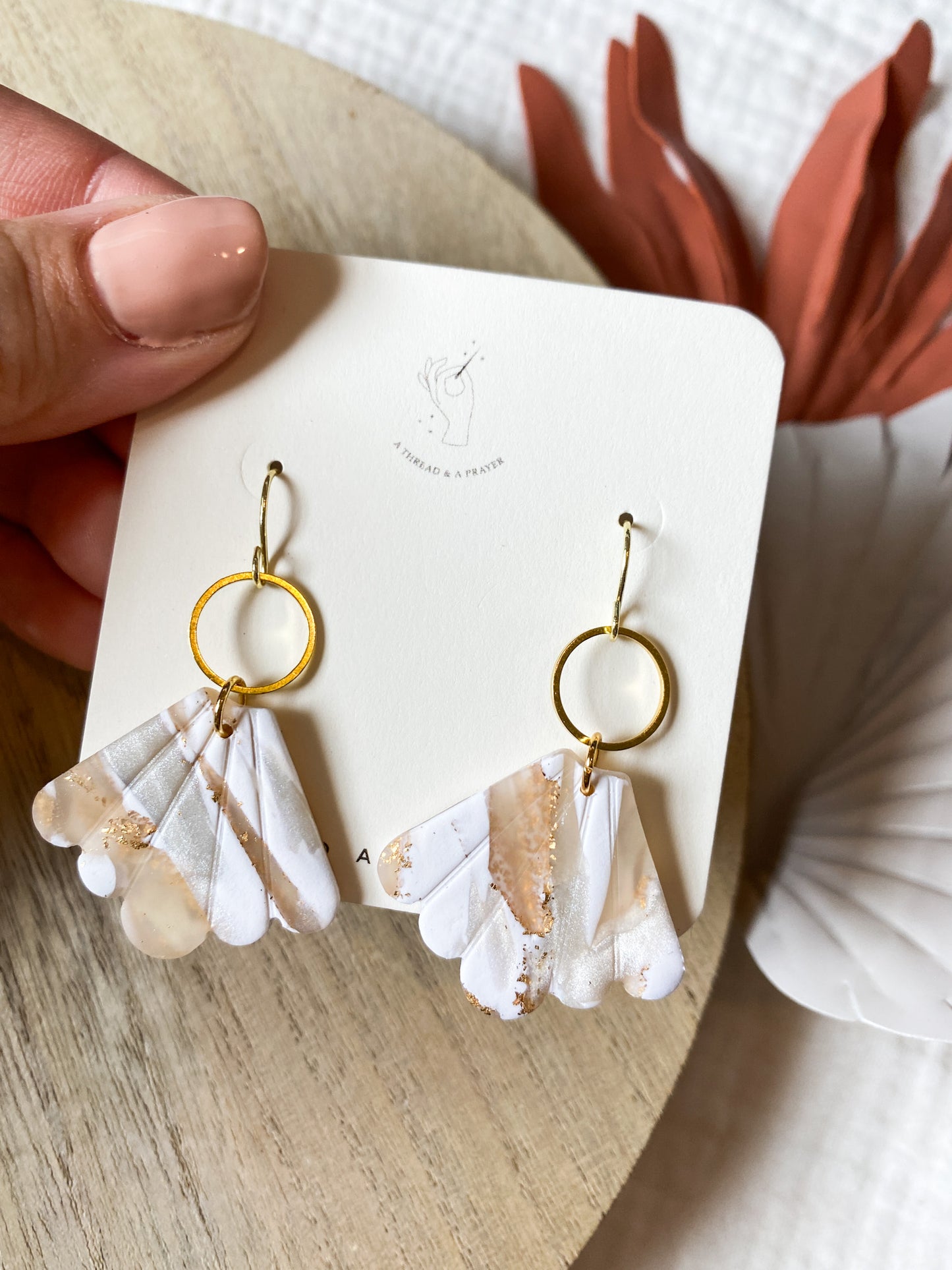 Vintage Style Marble and Gold Circle Earrings | Everyday Wear  | Lightweight