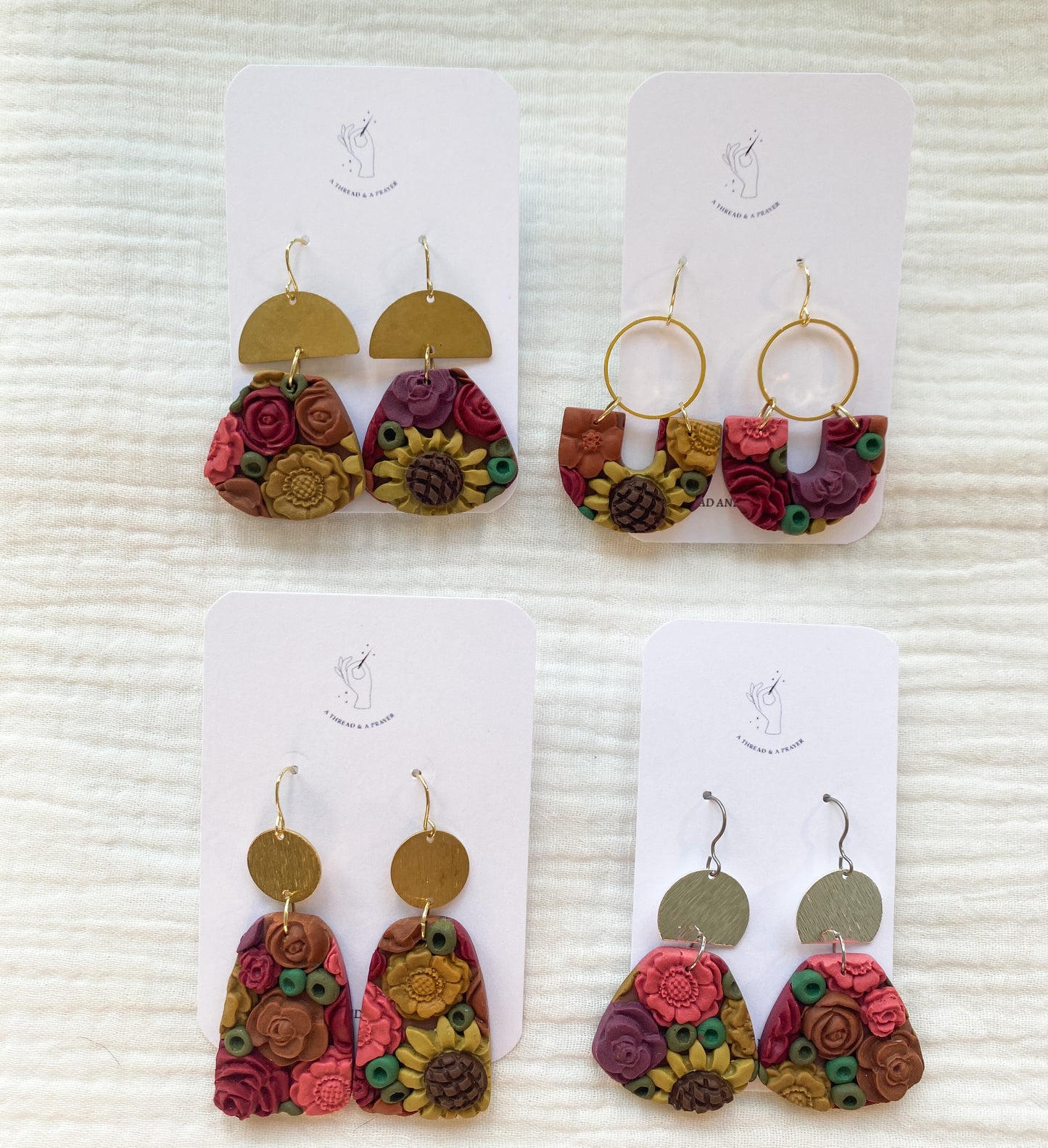 Fall Floral Garden Earrings 2 | Floral Earrings | Clay Earrings | Sunflowers