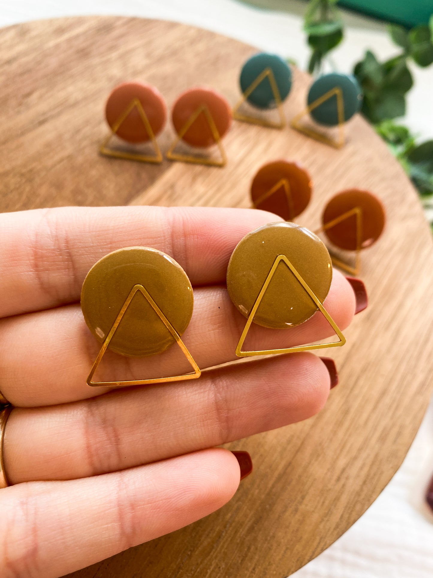 Triangle Cute Clay Studs | Fancy Studs | Fall Colors | Dainty Fall Earrings