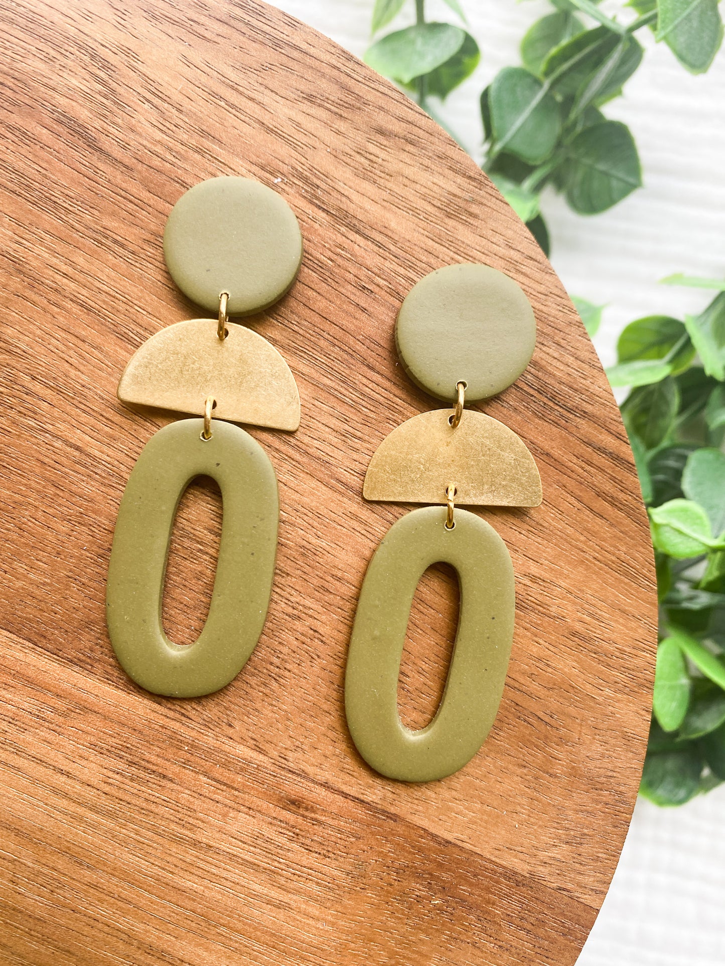 Brass and Boho Statement Earrings | Autumn Earrings | Olive Green Earrings | Lightweight
