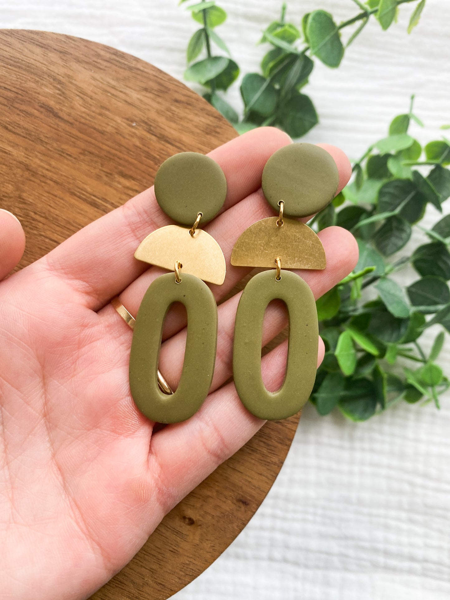 Brass and Boho Statement Earrings | Autumn Earrings | Olive Green Earrings | Lightweight