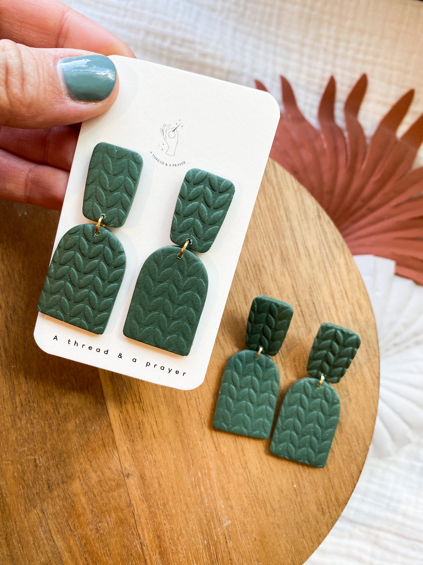 Olive Green Sweater Style Dangle Clay Earrings | Lightweight Earrings | Stylish Autumn Earrings
