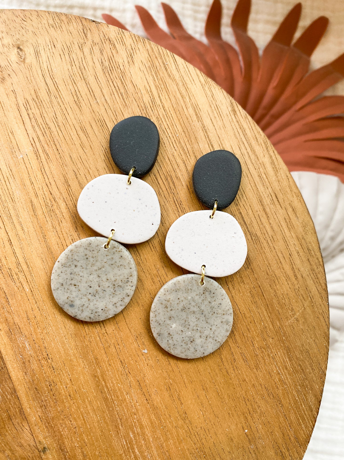 Stone Style Natural Looking Clay Earrings | Polymer Clay | Handmade | Neutral | Dangle | Autumn Earrings | Organic Shape