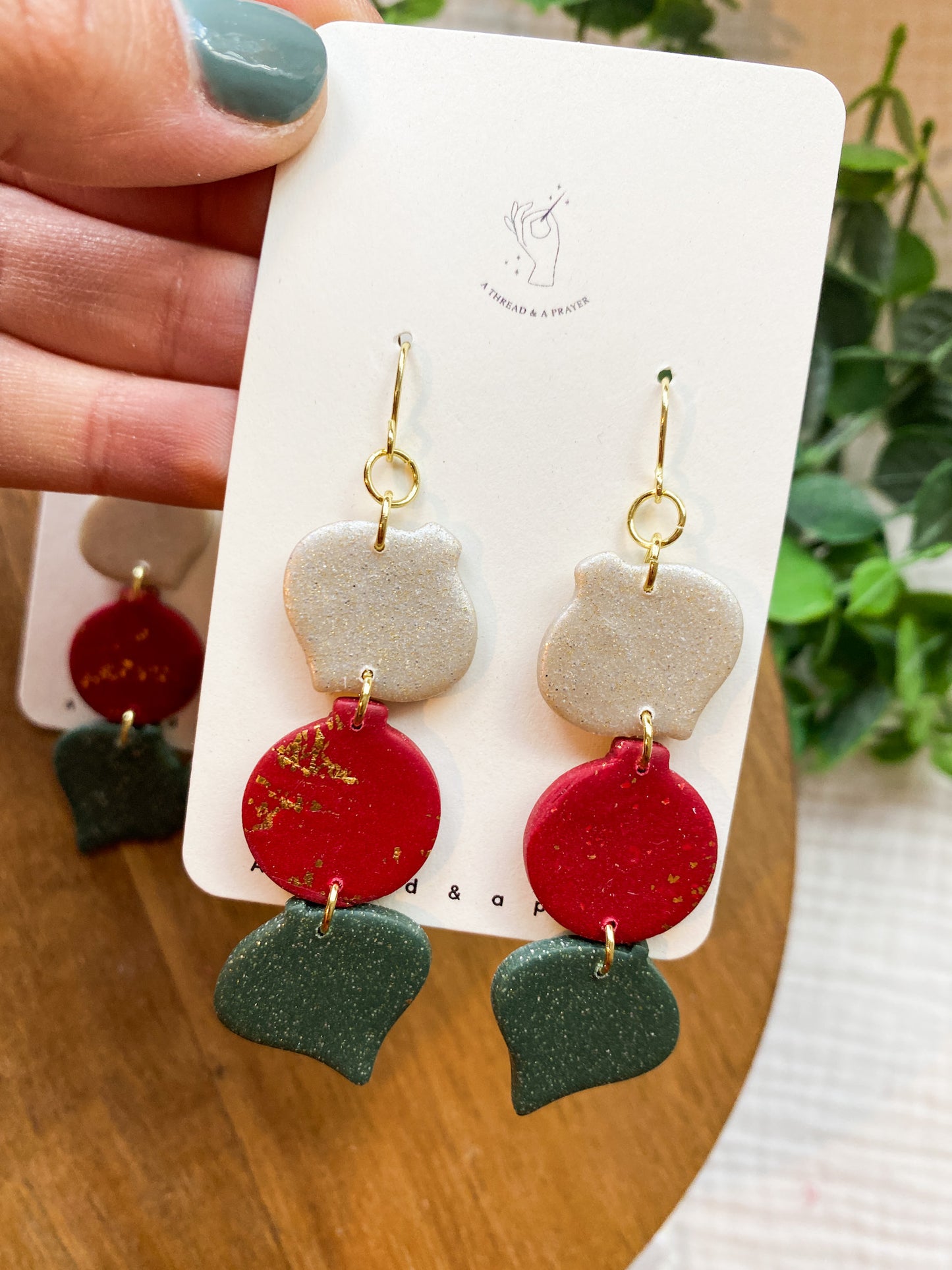Holiday Ornament Stacker Earrings | Christmas Earrings | Red, White and Green | Lightweight