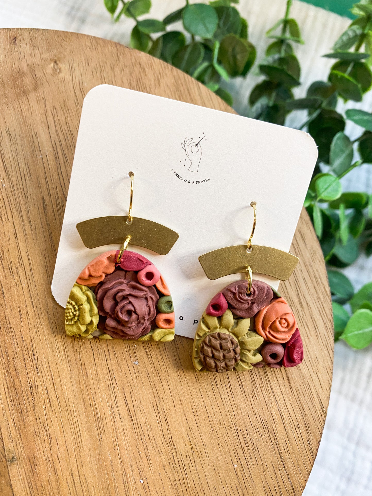 Adorable Autumn Floral Earrings | Flower Garden Earrings | Dangle Clay Earrings