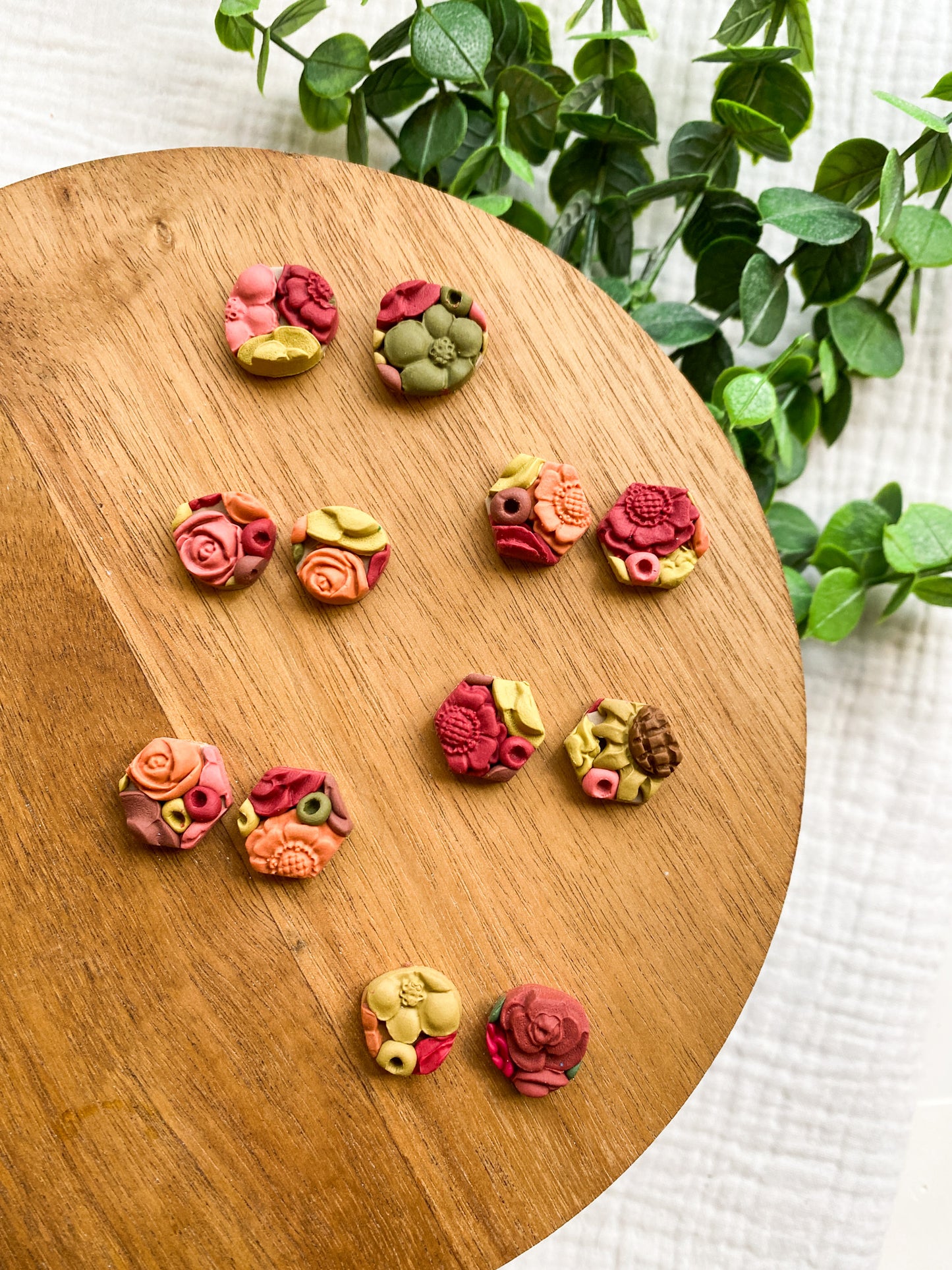 Stud Style Bright Autumn Floral Earrings | Flower Garden Earrings | Stud Clay Earrings