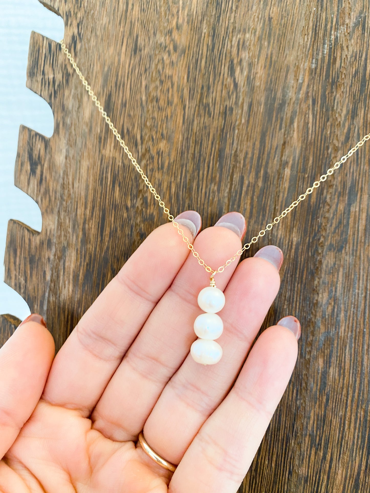 Drop 3 Pearl Necklace | Freshwater Pearls |  Gold Fill Necklace | 18 Inch Chain