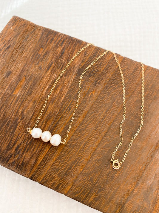 3 Pearl Necklace | Freshwater Pearls |  Gold Fill Necklace | 18 Inch Chain