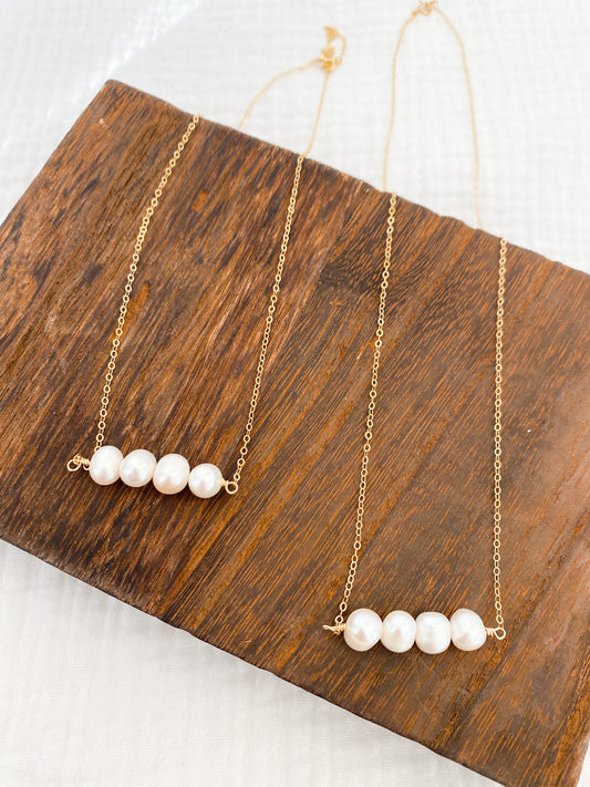 Classic Style 4 Pearl Necklace | Freshwater Pearls |  Gold Fill Necklace | 18 Inch Chain