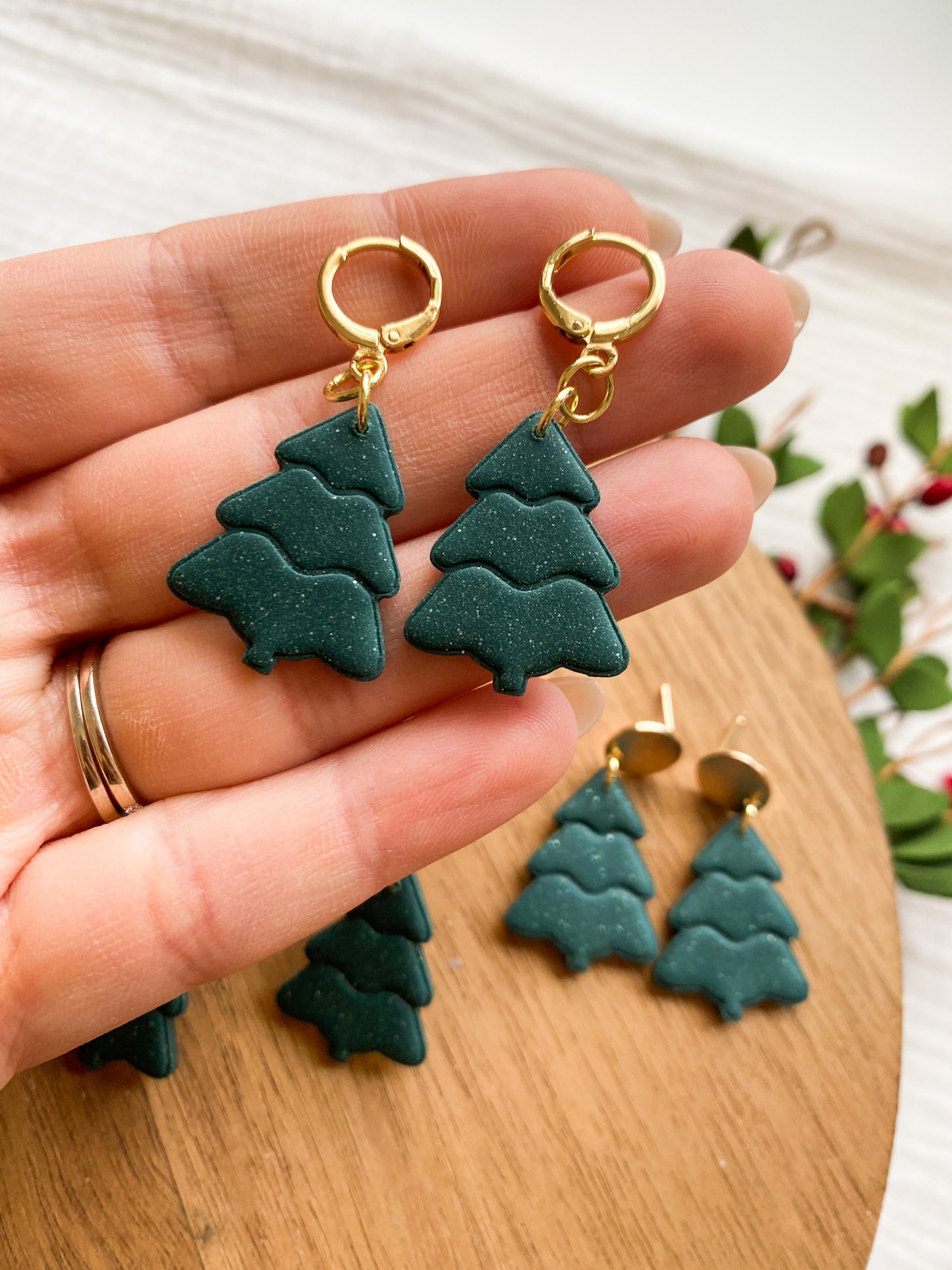 Mini Christmas Tree Clay Earrings  | Christmas Earrings | Lightweight