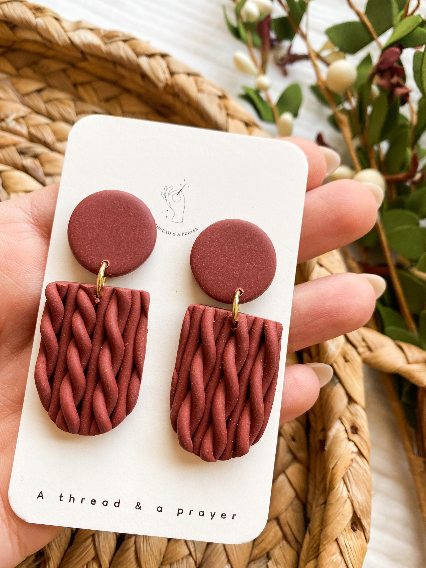 Thick Knit Style Warm Rust Clay Earrings | Winter | Knit Style Clay Earrings | Dainty