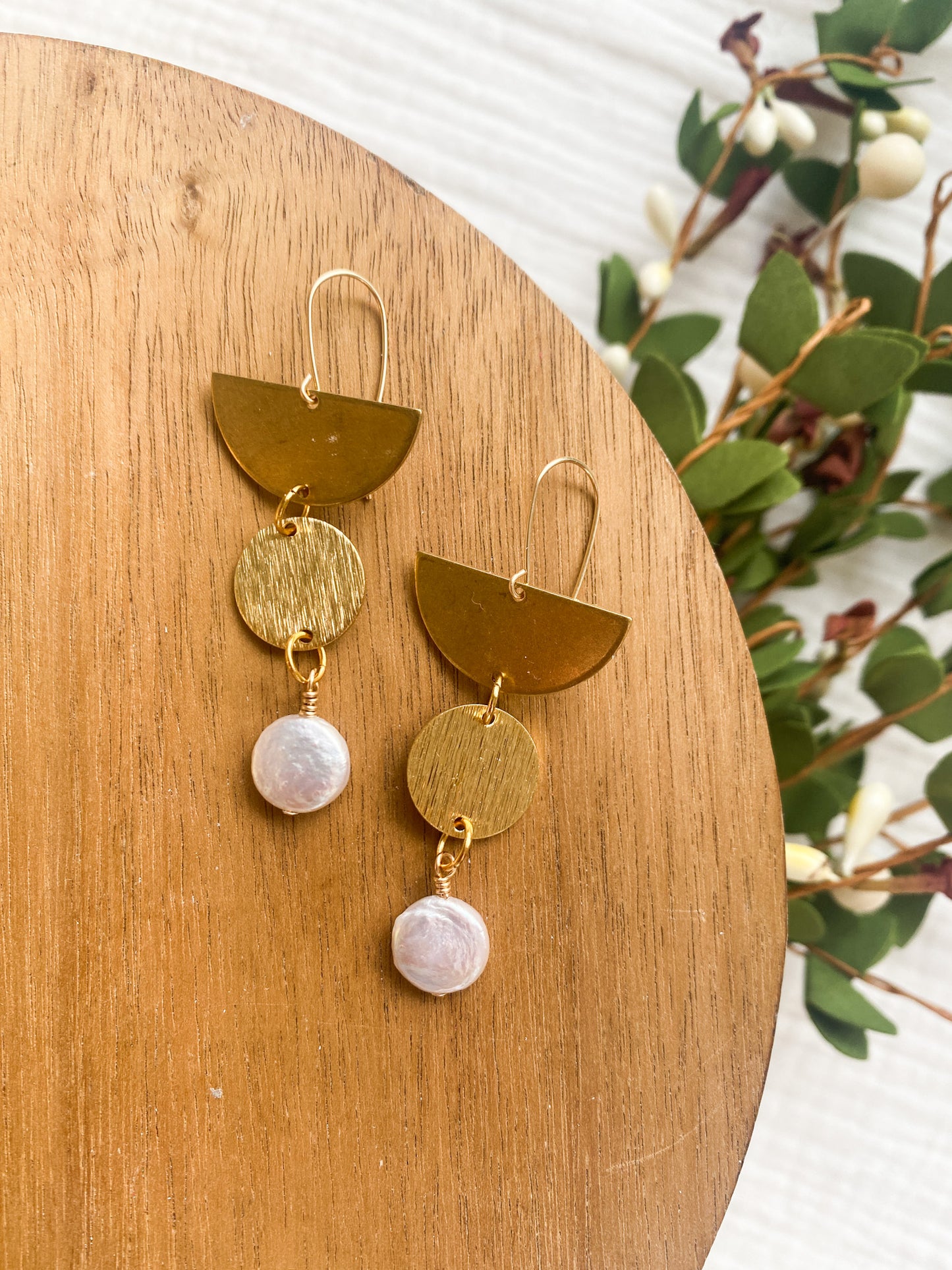 Brass and Coin Pearl Gold Fill Earrings | Dainty Earrings | Wedding | Bridal Earrings | Gold Fill | Hypoallergenic | Pearl Earring | Romantic | Bride