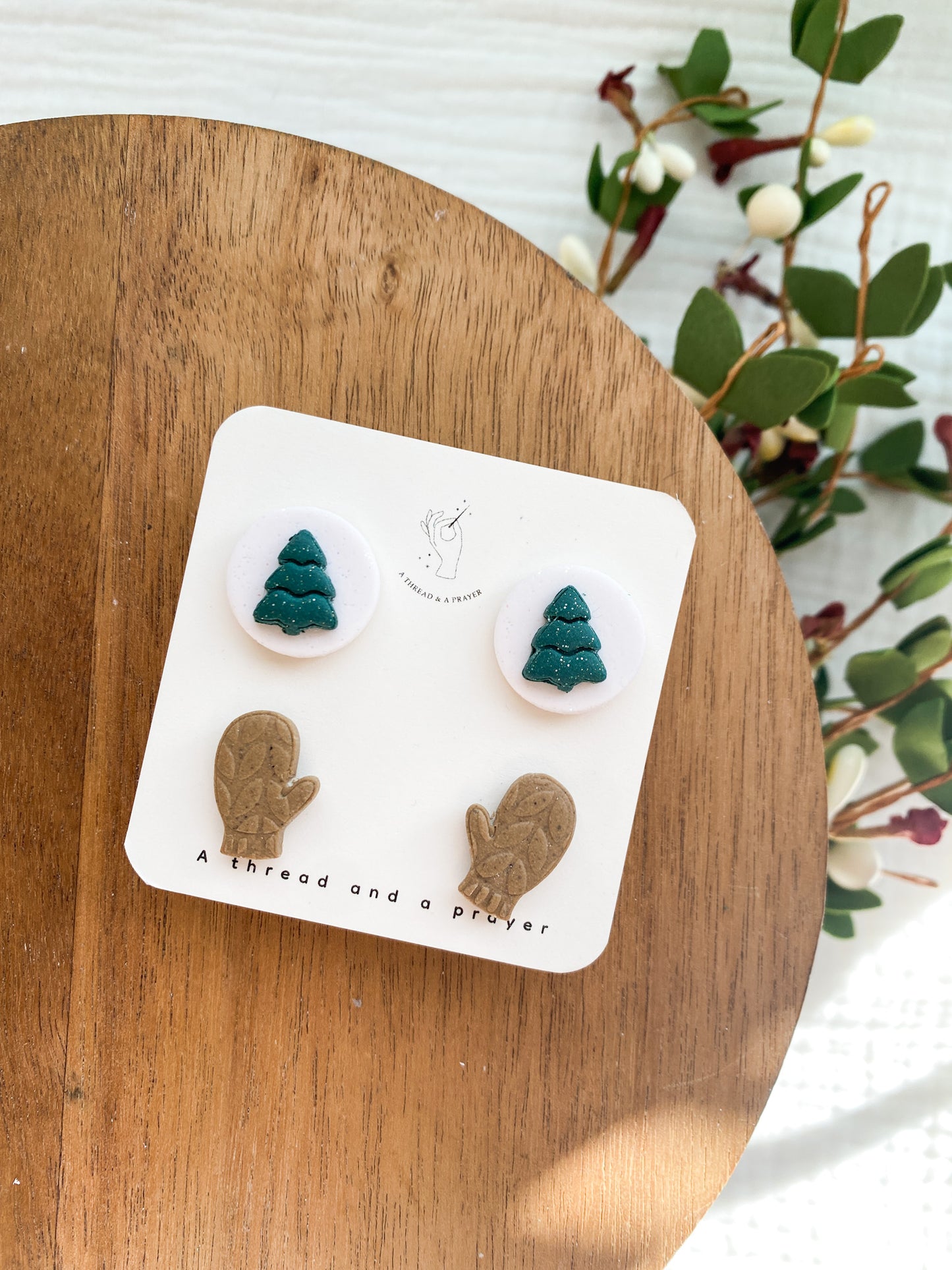 Winter Trees and Mittens Stud Pack | Holiday Earrings | Dainty Studs | Lightweight