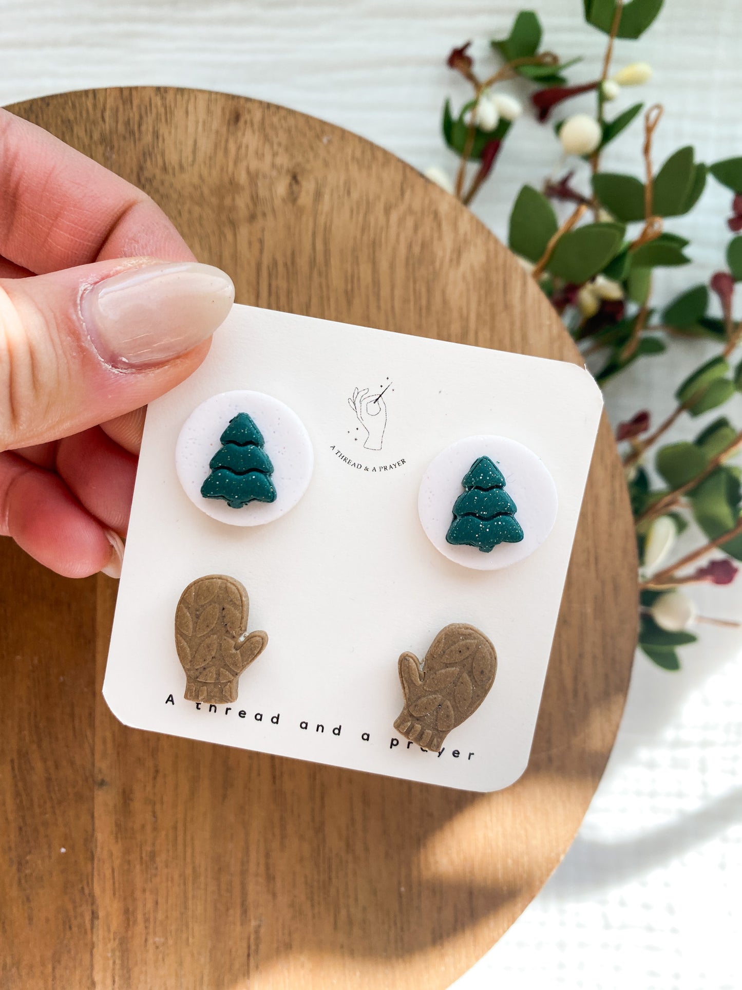 Winter Trees and Mittens Stud Pack | Holiday Earrings | Dainty Studs | Lightweight