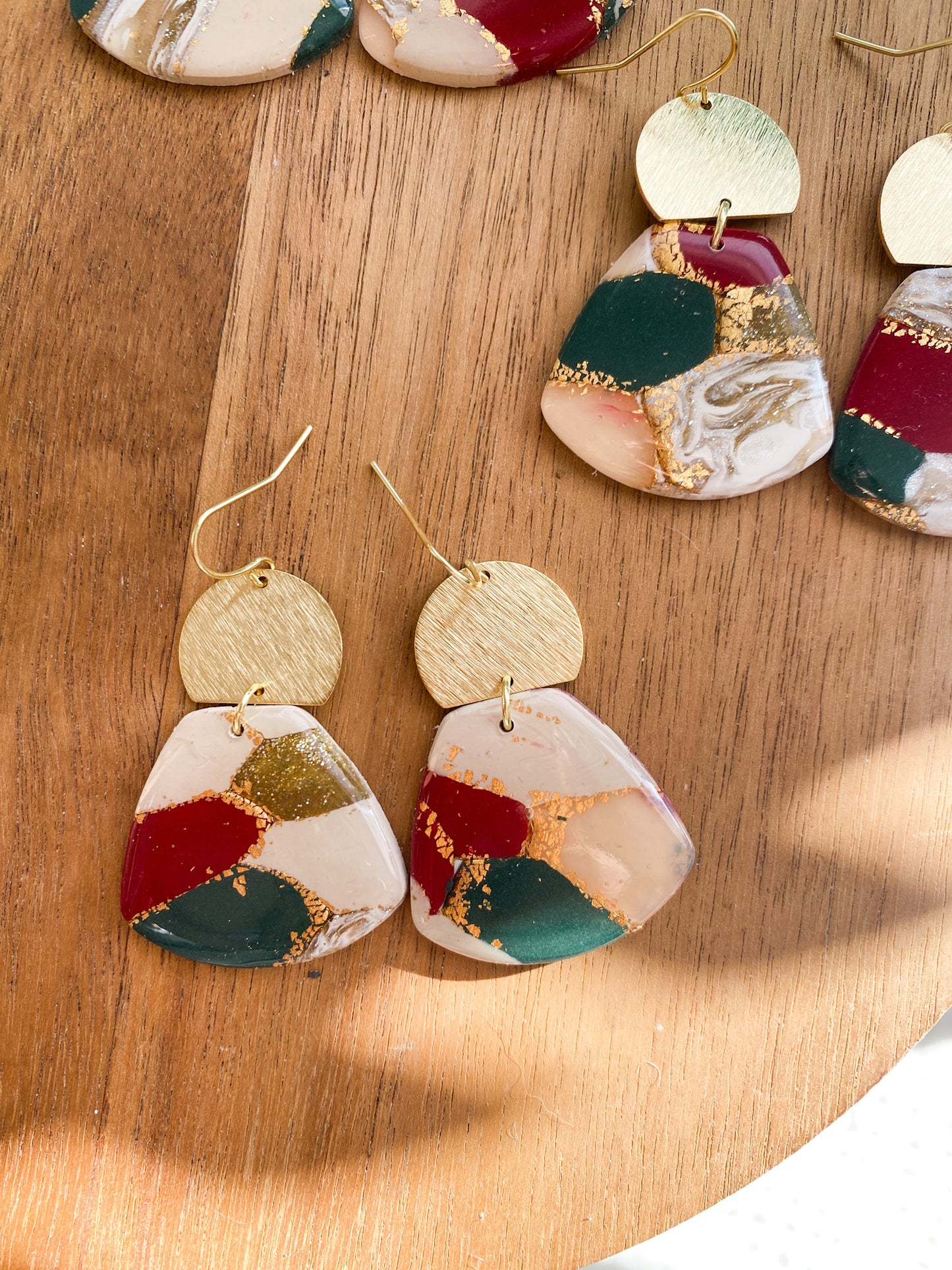 Trendy Marble Christmas Earrings | Holiday Earrings | Christmas Colors | Clay Earrings  | Lightweight