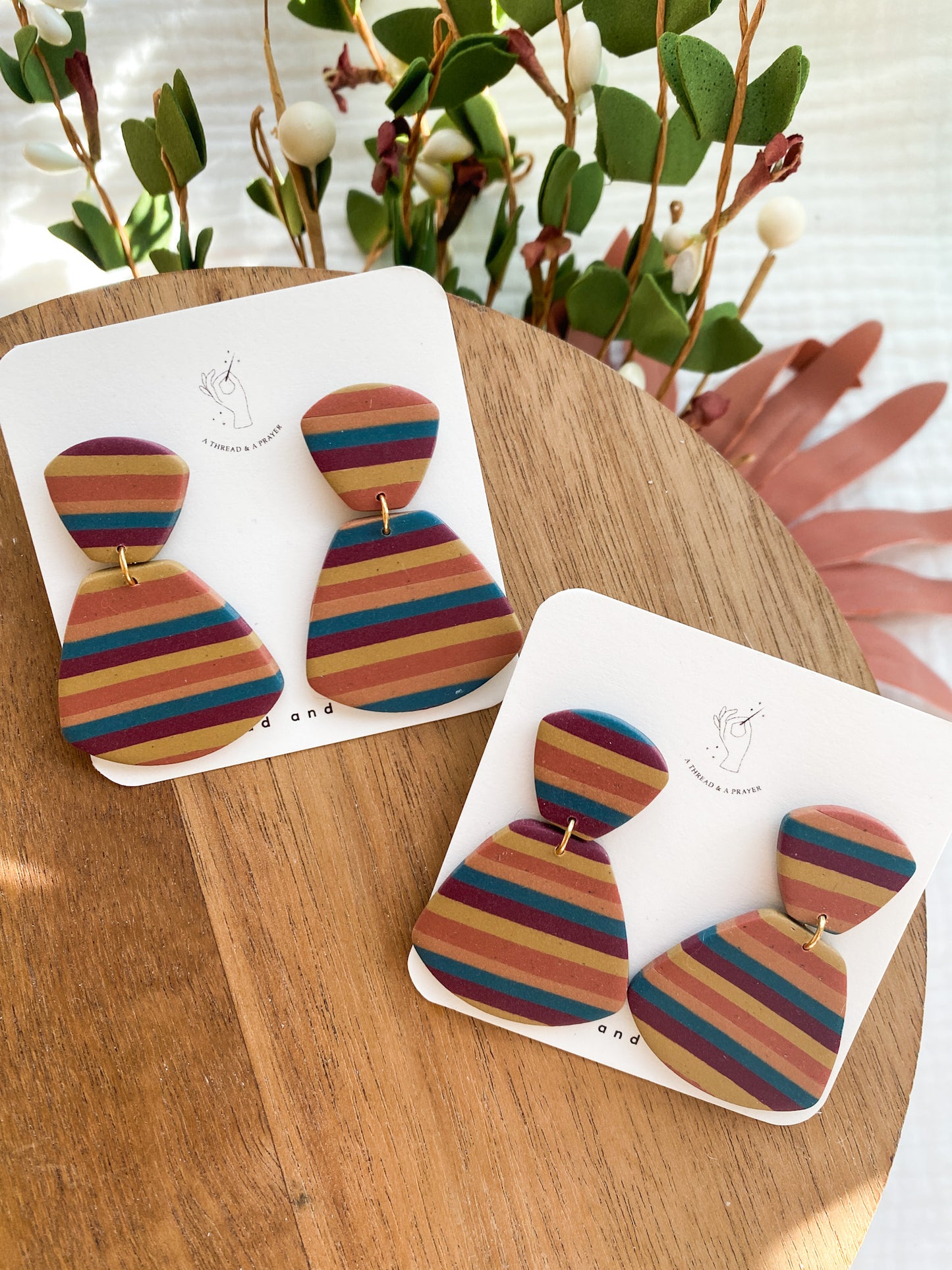 Cute Striped Clay Earrings | Polymer Clay Earrings | Statement Earrings | Lightweight