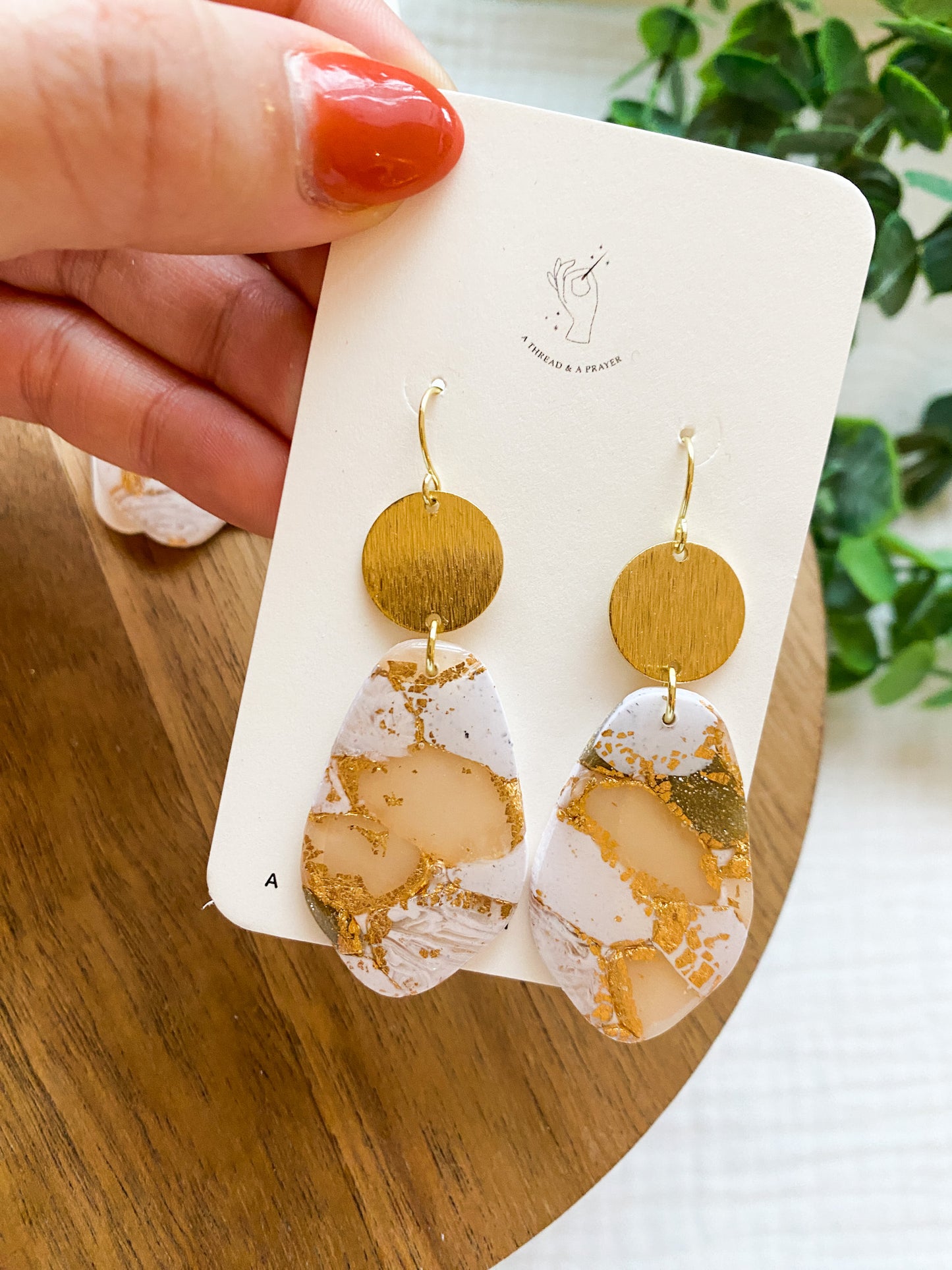 Fancy Neutral Marble Earrings | Brass and Clay Marble Style | Neutral Marbles and Gold Foil | New Years Eve | Lightweight