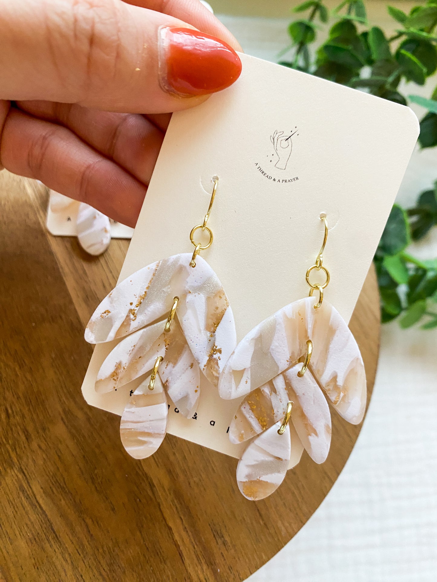 New Year's Eve Style Fancy Marble Earrings | Stacked Marble Style | Neutral Marbles and Gold Foil | New Years Eve | Lightweight