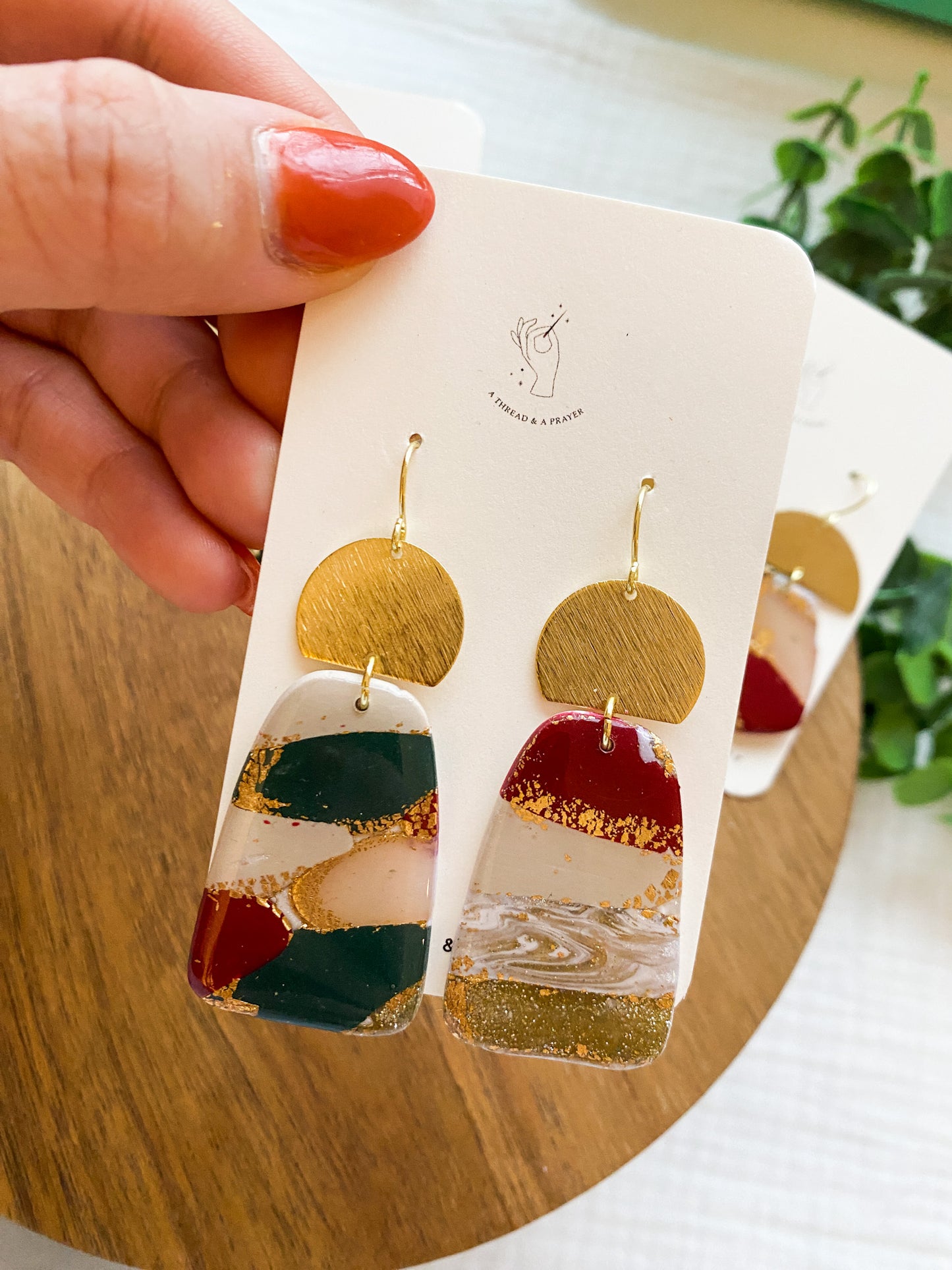 Marble Style Christmas Earrings | Marble Earrings | Christmas Colors | Clay Earrings  | Lightweight