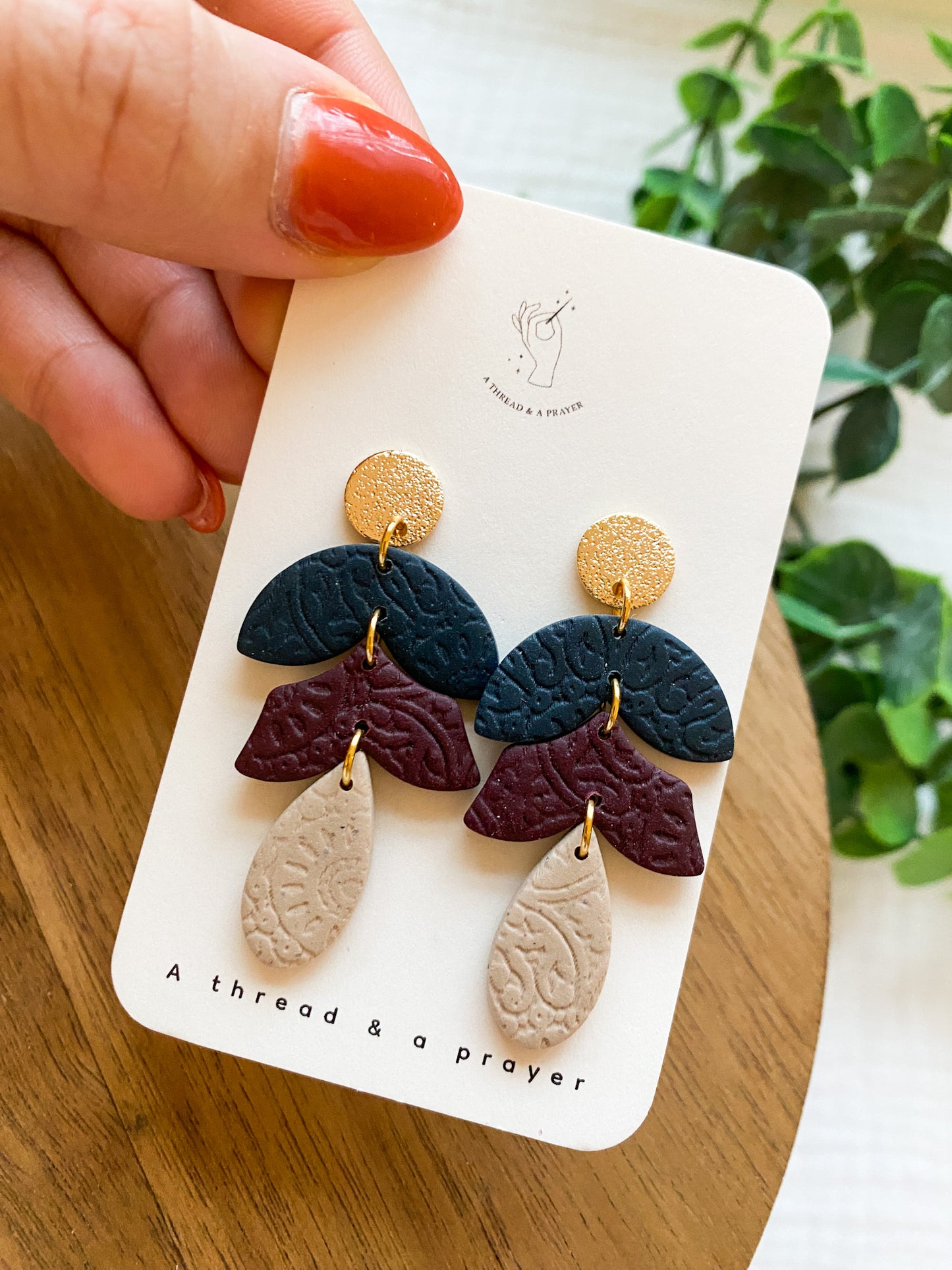 Stacked and Textured Dangle Clay Earrings | Lightweight Earrings | Stylish Autumn Earrings