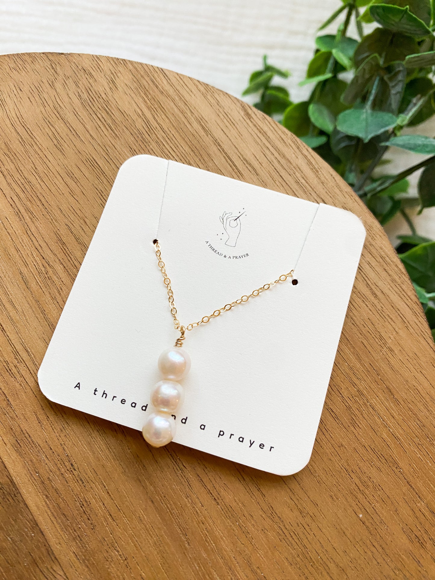 Round Pearls Drop Necklace | 3 Freshwater Pearls |  Gold Fill Necklace | 18 inch Chain